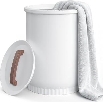 Asuka Towel Warmer, Large Towel Warmer for Bathroom with Wood Handle, 4 Delay Settings&Auto Shut Off, Towel Warmer Bucket Fits Two 40"X70" Oversized Towels, Bathrobes, Blankets, PJs and More, White