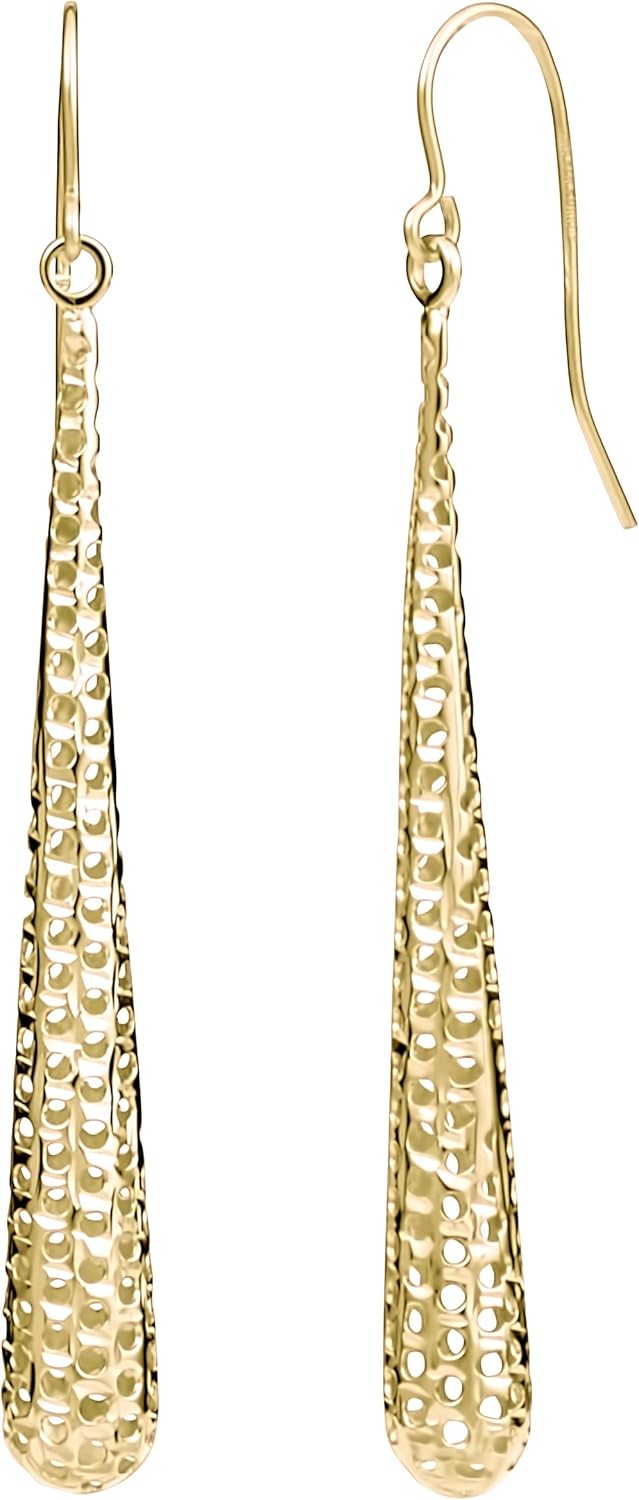 Kooljewelry 14k Gold Cutout Teardrop Dangle Earrings (yellow or white)
