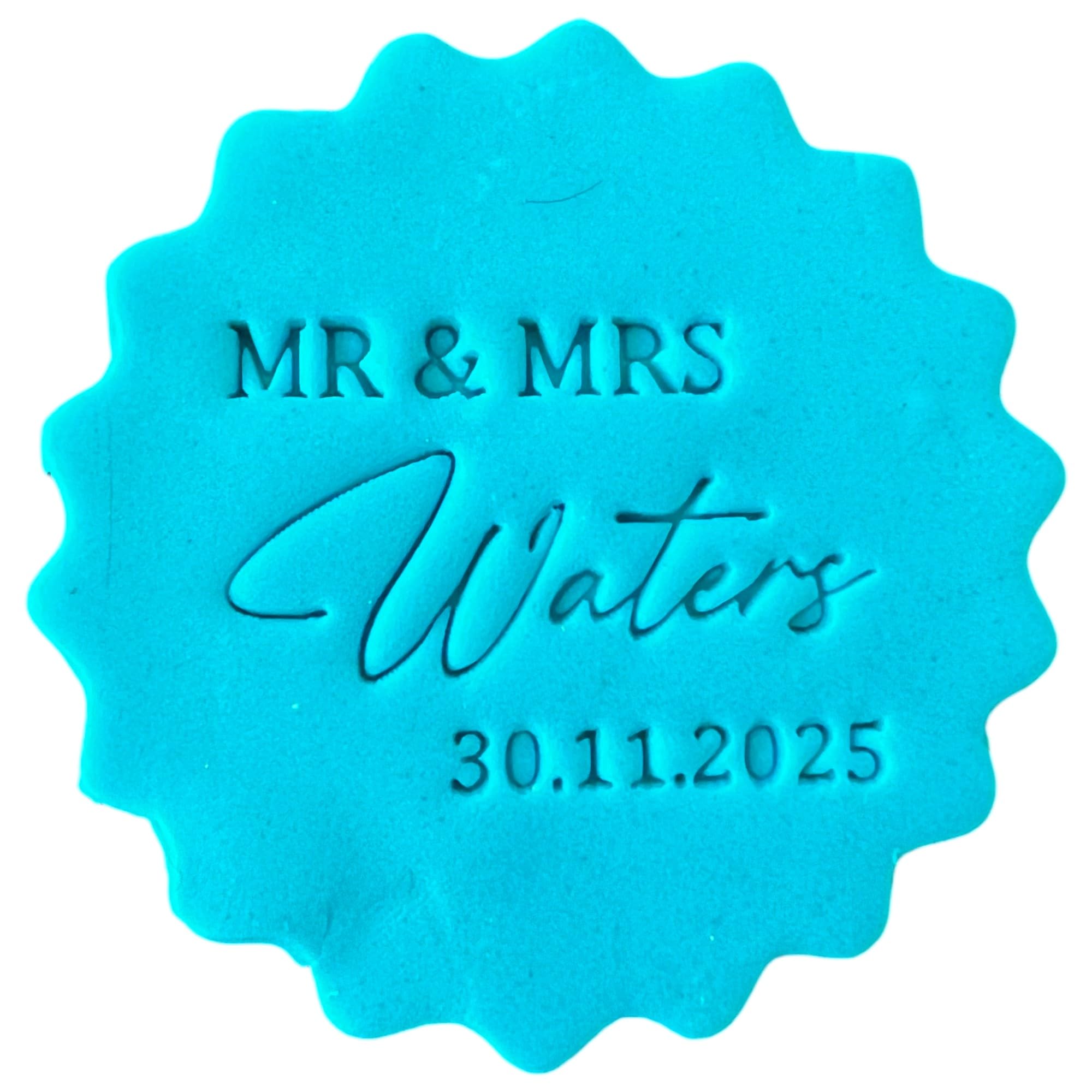 Personalised Wedding Cookie Stamp with Free Scallop Cutter, Collection 1, 5cm Acrylic Biscuit Embosser, Food-Safe Plastic Baking Tool, Fits M&S All Butter Biscuits (Design 7)