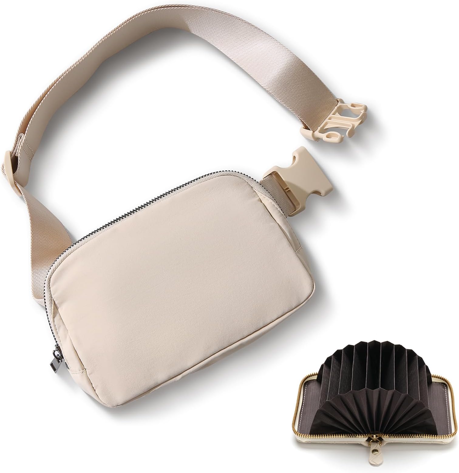 TOBVZOOBelt Bag with Card Wallet for Women Men, Everywhere Fanny Pack Crossbody Bags with Adjustable Strap, Mini Fashion Waist Packs (Beige with Wallet)