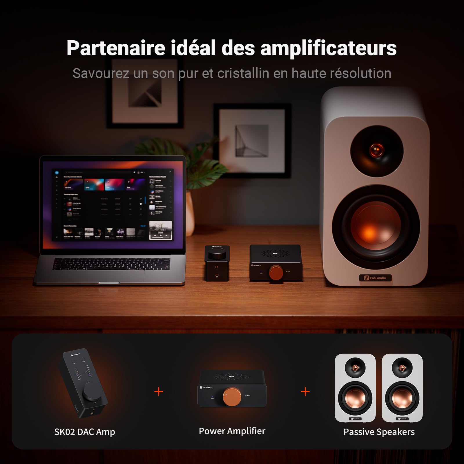 Fosi Audio SK02 DAC Amplificateur de Casque USB C à AUX Adaptateur Convertisseur Audio Numérique à Analogique Préamplificateur Optique à 3.5mm 4.4mm Balanced Combo pour Système Audio Domestique