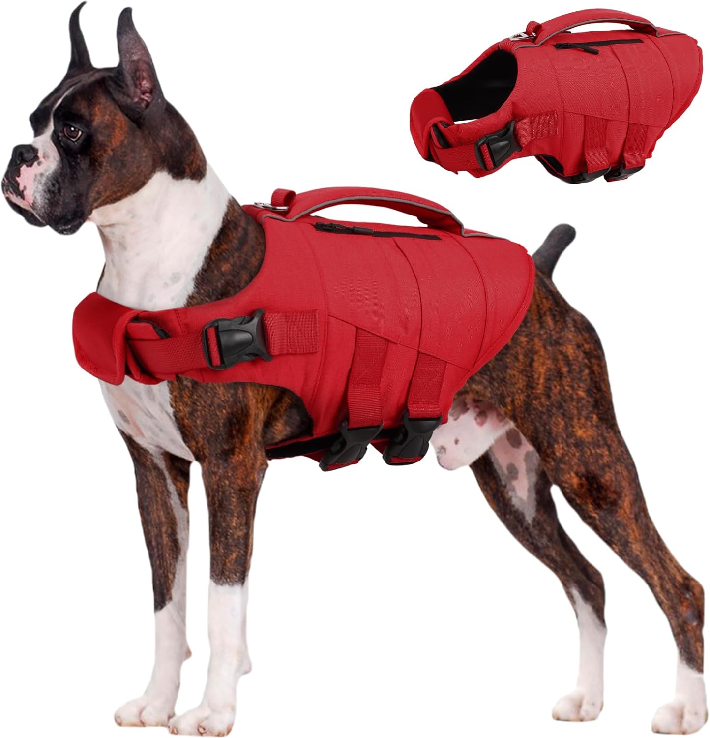 Kuoser Dog Life Jacket, High Flotation Dog Life Vest for Swimming Boating, Adjustable Small Medium Large Dogs Swim Vest with Rescue Handle and Pocket, Reflective Safety Pet Lifejacket Floats for Pool
