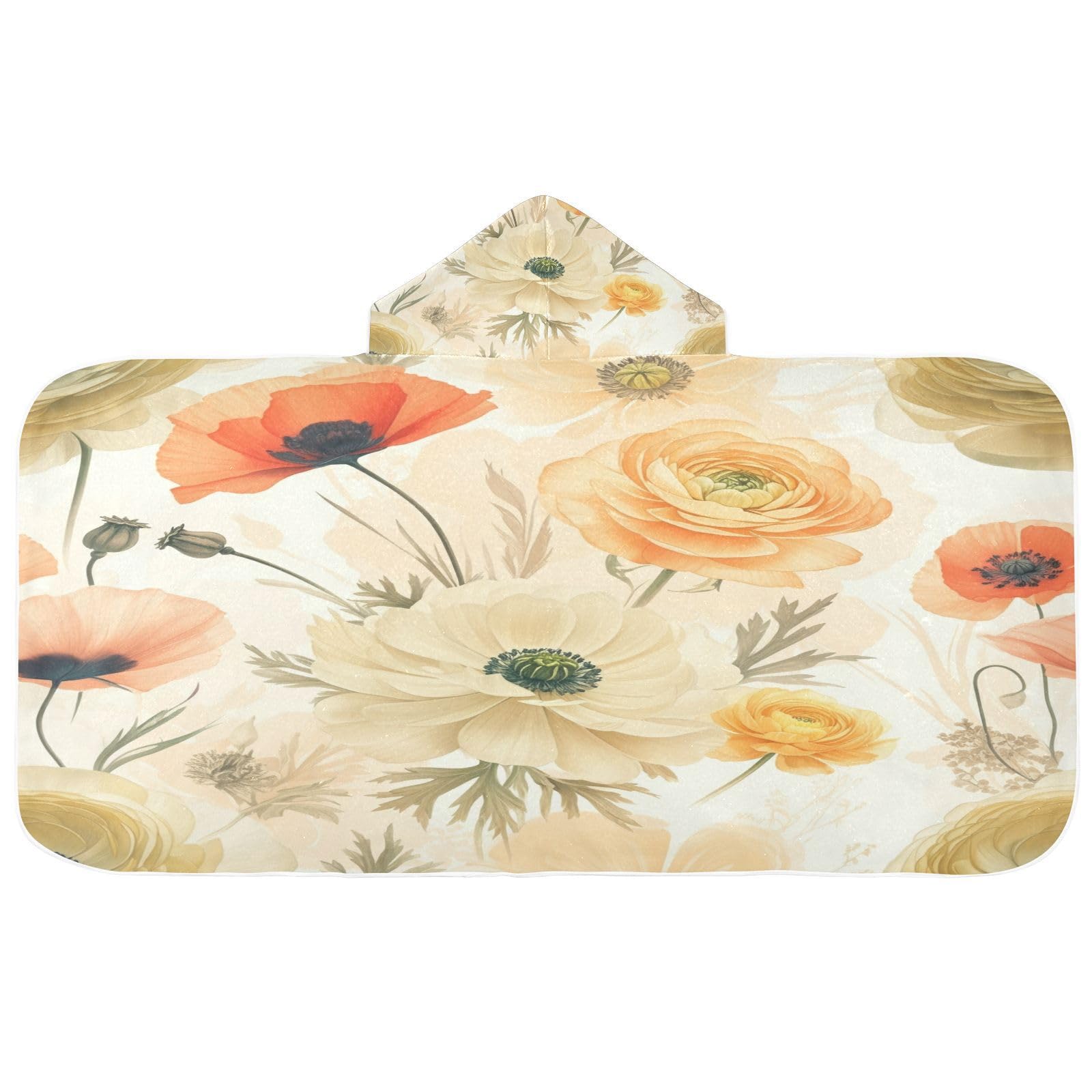 Kigai Colorful Flowers Hooded Beach Towel for Kids Soft Absorbent Quick Dry Bath Towel with Hood Lightweight Toddler Shower Pool Bath Wrap for Boys Girls