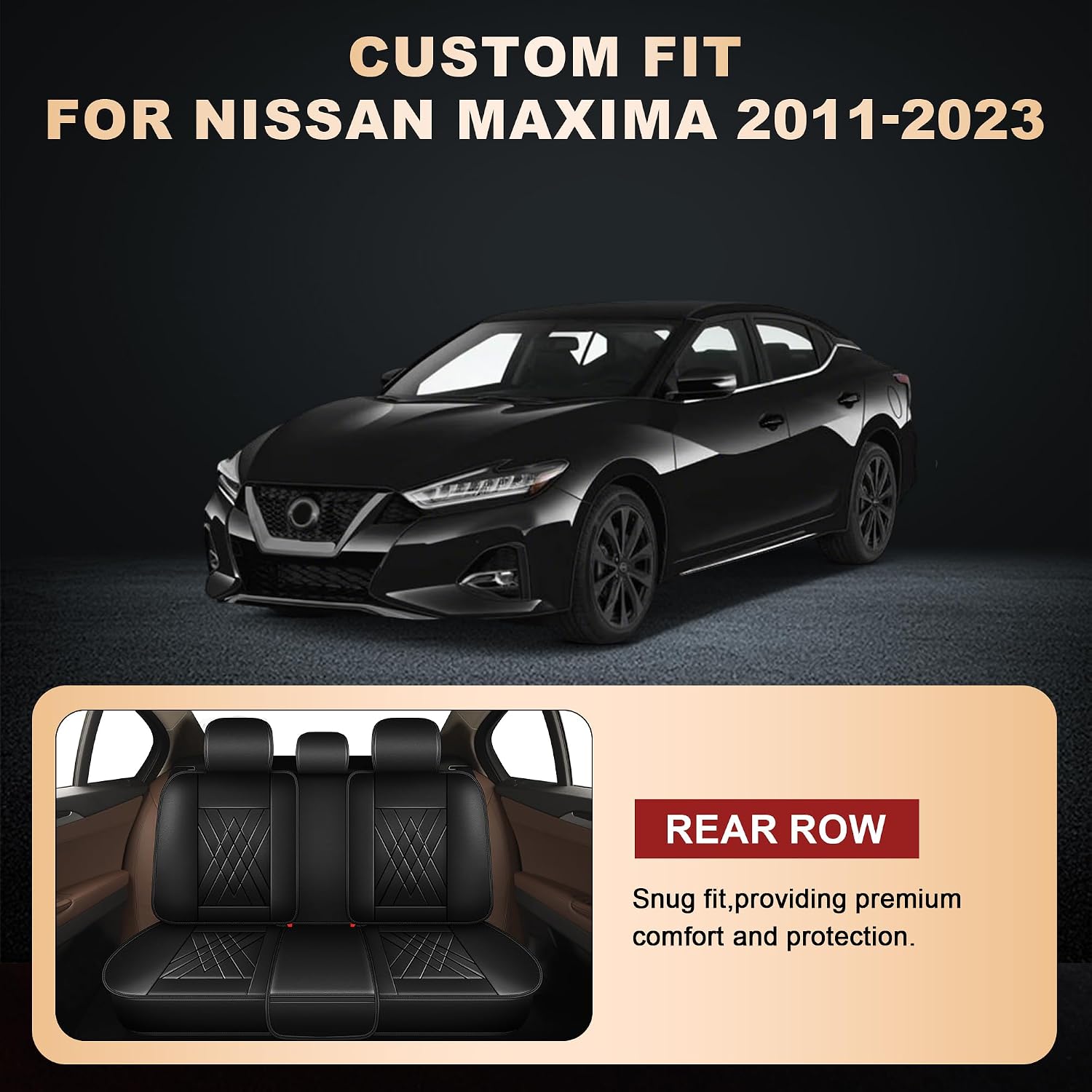 YORKNEIC Car Seat Covers for Nissan Maxima 2011-2022 2023 - Waterproof Leather Seat Covers Front Set: Automotive Seat Protectors Compatible Airbag (2 Front Set, Black)