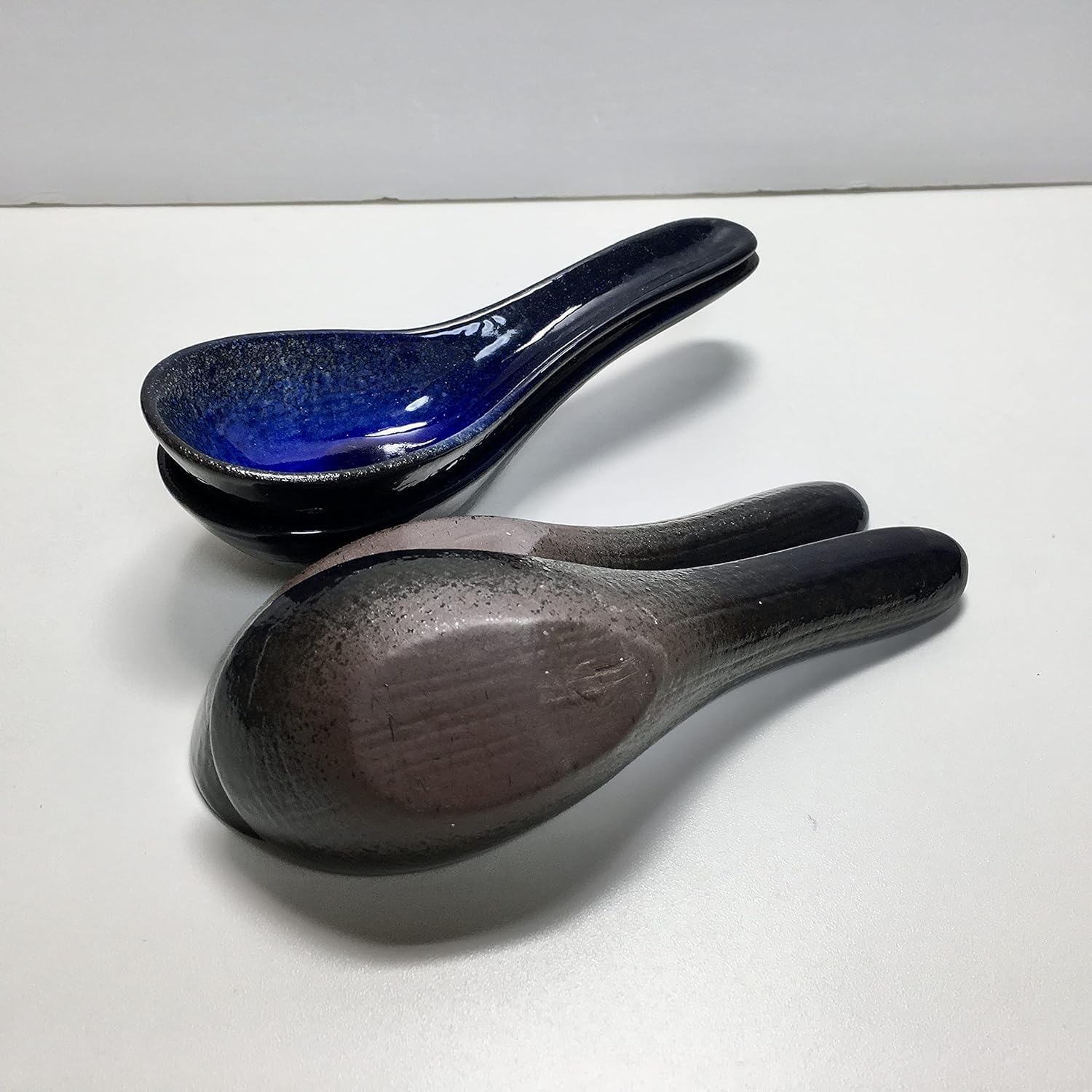 Japanese Mino Ware Ceramic Soup Spoons 5.12 inches long, Ruri Lapis Lazuli Glaze, Set of 4, Made in Japan TR58026
