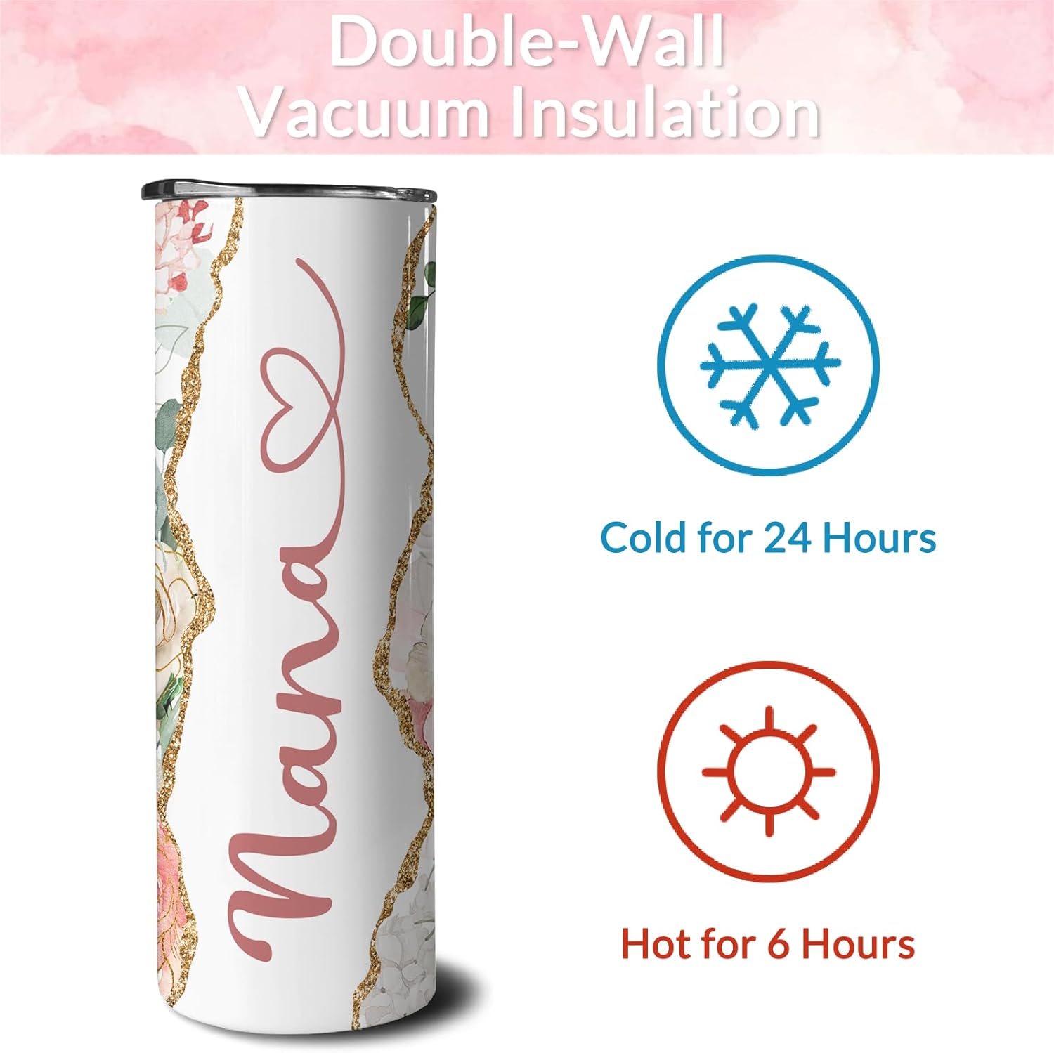 20 oz Nana Skinny Tumblers with Lid and Straw, Stainless Steel Vacuum Insulated Travel Coffee Mug Cup Water Bottle, Grandmas Birthday Gifts for Grandmother - Image 2