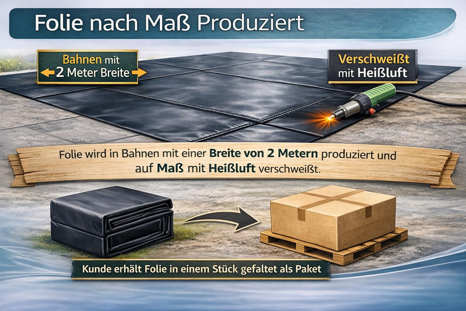 Professionelle Teichfolie PVC 1mm 3x5, 15 Jahren Garantie für Gartenteich Swimmteich UV- und witterungsbeständig 3m x 5m