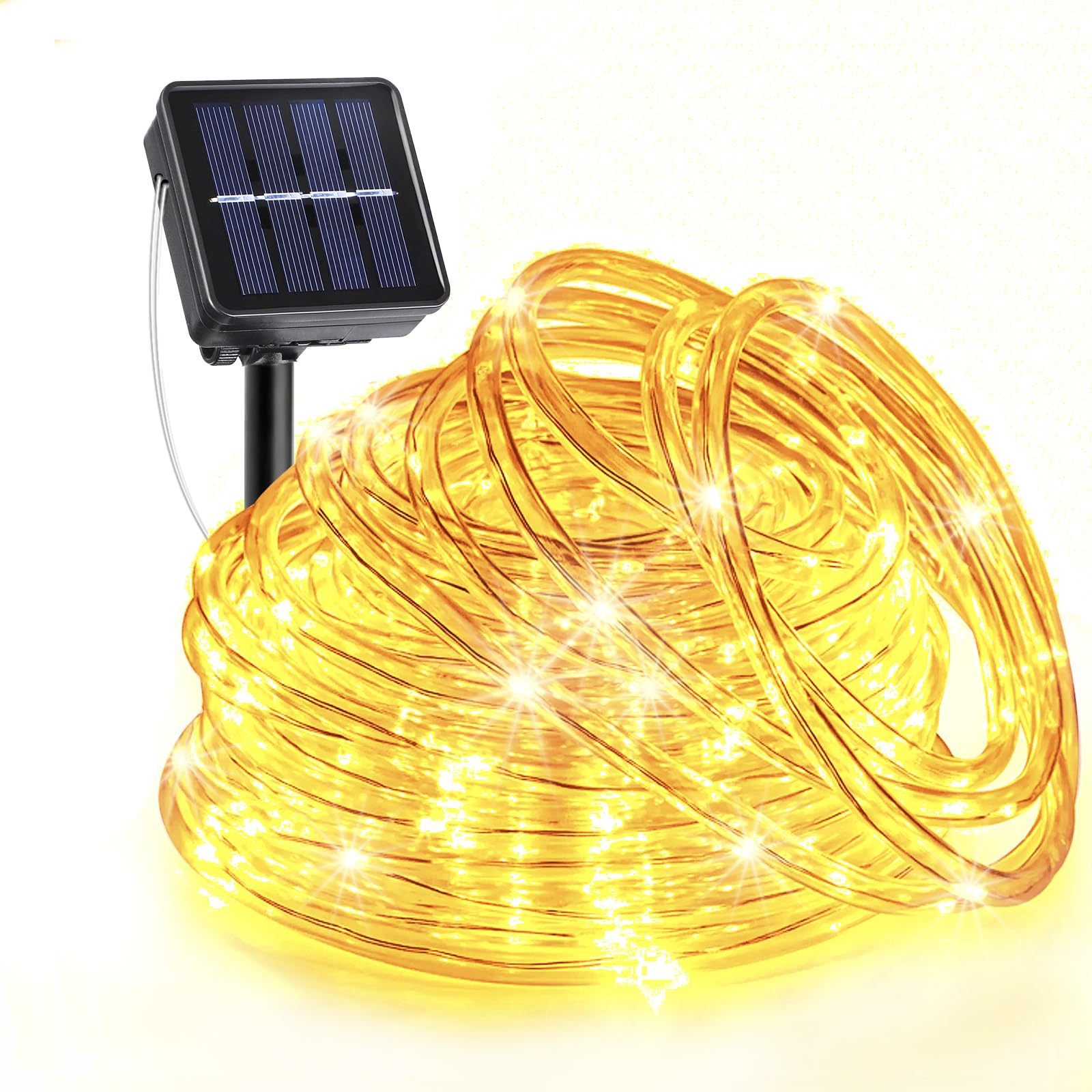 Solar Rope Lights Outdoor, 33FT 135 LED Rope Lights for Outside, Waterproof Solar Powered String Lights with 8 Lighting Modes for Home Trampoline Ground Pool Tree Holiday Decorations, Warm White