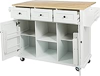 Vista 127 de LUMISOL Carrito de isla de cocina con ruedas de bloqueo con 2 cajones y 4 gabinetes, isla de cocina rodante con estantes ajustables, mesa de madera