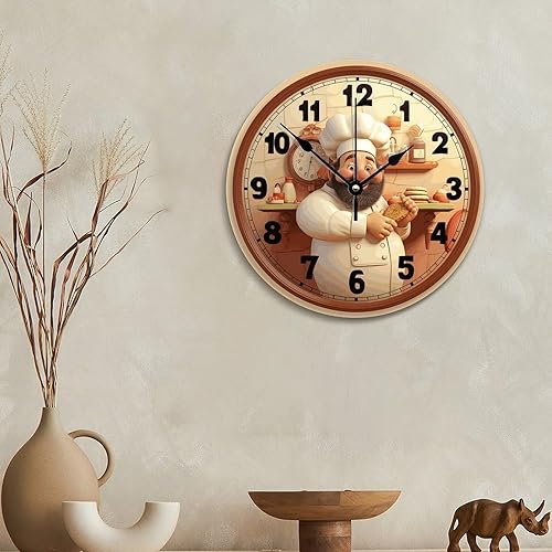 Miniatura 4 de ArogGeld Itanlian ChefRound - Reloj de pared para cocina, funciona con pilas, 12 pulgadas, silencioso, sin tictac, reloj colgante de granja,