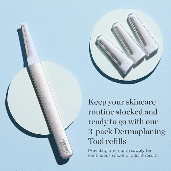 StackedSkincare Dermaplaning Replacement Blades - 3 Pack Face Razor Refills for Women, Peach Fuzz Remover and Exfoliating Tool, Fits StackedSkincare Dermaplane Tool