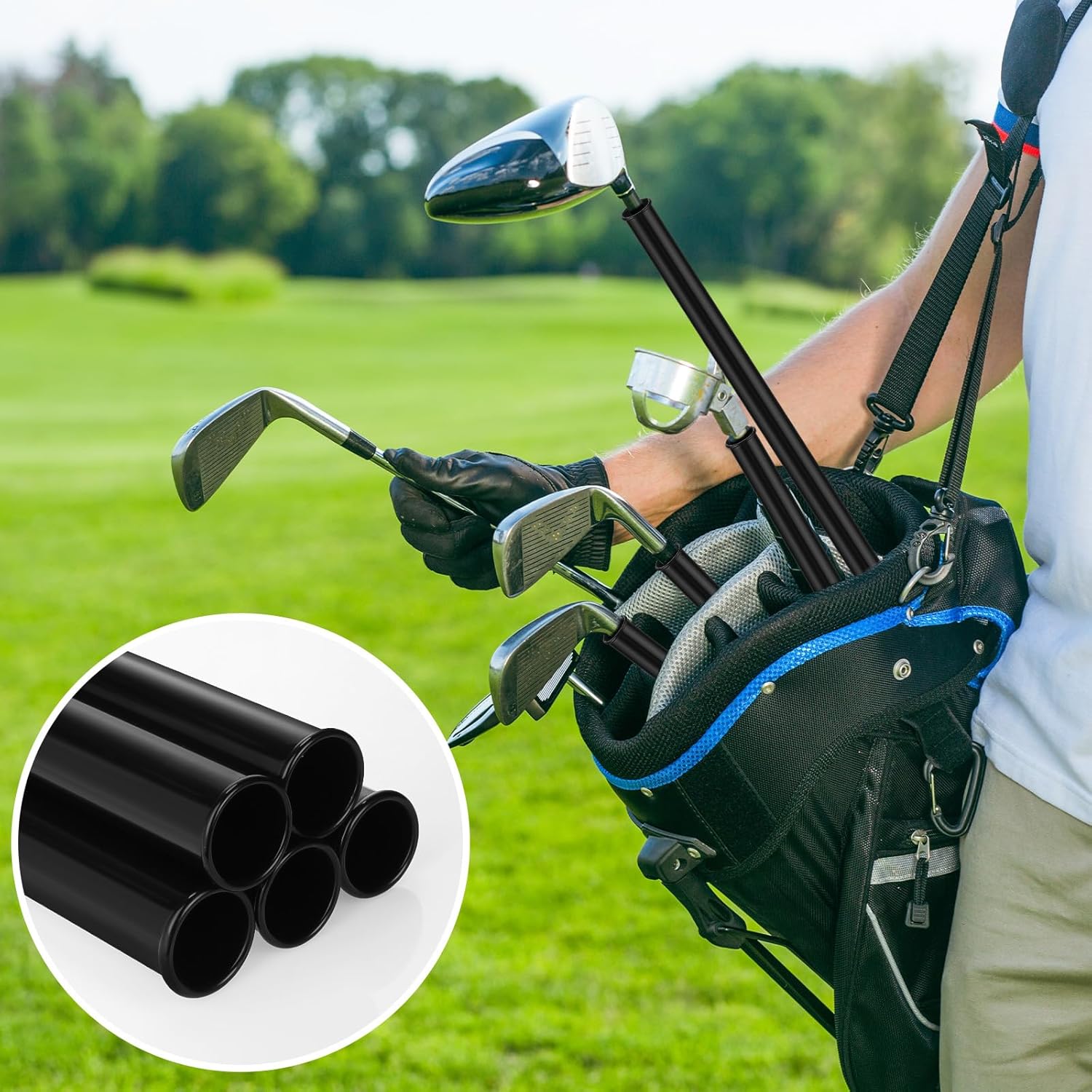 Wettarn 21 Pcs Golf Bag Tubes Bulk, Golf Clubs Protection Dividers Tube Black Plastic 1.5'' Diameter Individual Holder Tubes Accessories for Clubs Bag Separation and Organization for Men Women