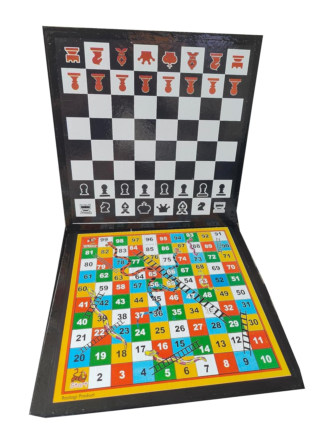 XOKO Combo of Woonden Ludo + Chess + Snake & Ladders with 1 Set of Ludo Coins 1 Set of Chessmen Coins| 3 in 1 Board Game Strategy & War Game Indoor Game Party & Fun Games Board Game| 2