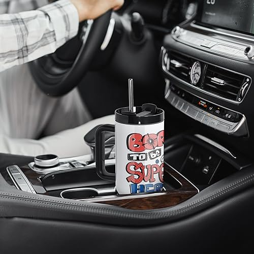 Miniatura 6 de AGH Paquete de 2 vasos de sublimación de 40 onzas con mango negro y popote de acero inoxidable, vasos aislados de doble pared reutilizables al vacío