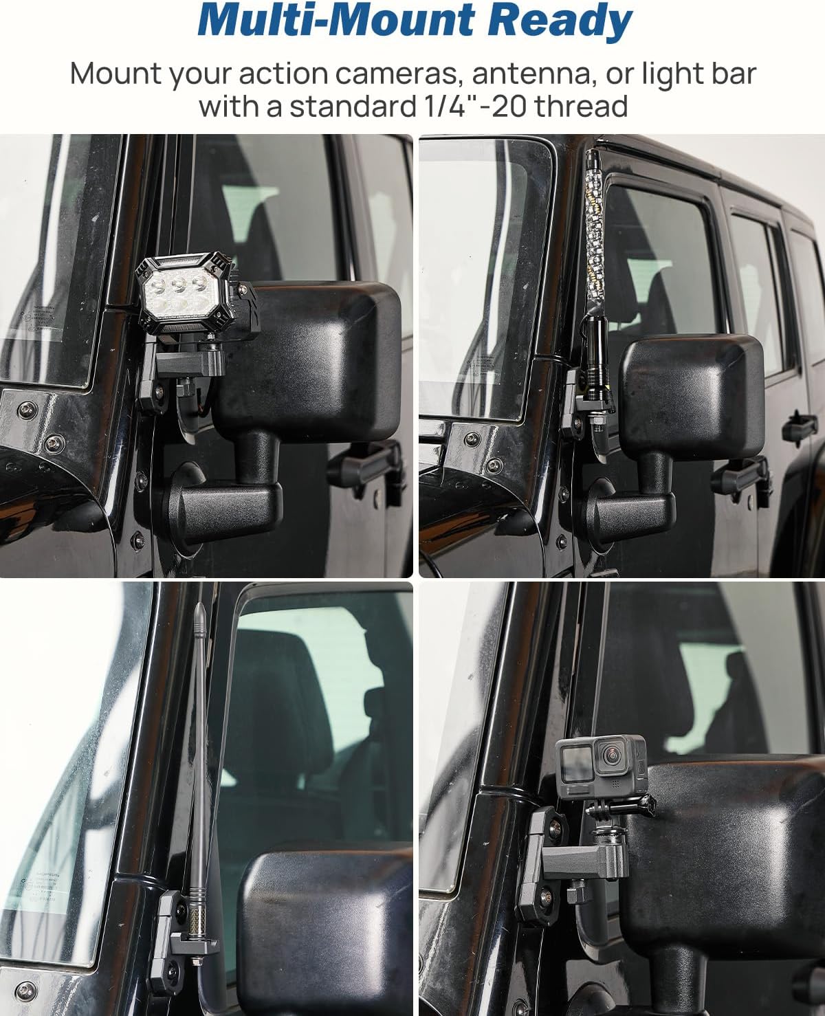 JOYTUTUS Mirrors Doors Off Compatible with 1997-2018 Wrangler TJ JK JKU Unlimited, 9" Extra Large HD Glass with 360° Adjustable Angle, Quick Release Base for Off-Road Mirrors