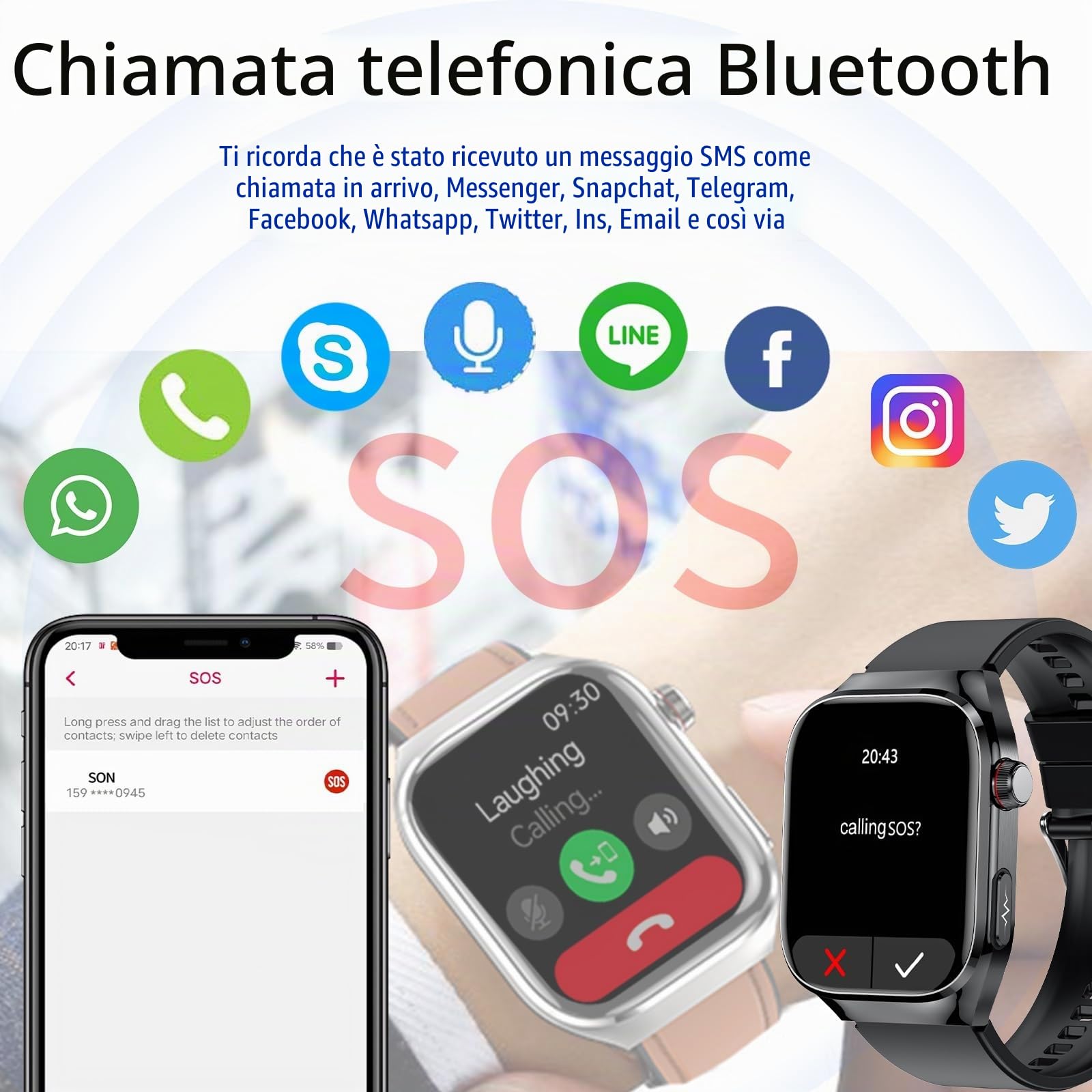 Smartwatch ECG/Selezione/Risposta chiamata, AMOLED impermeabile Smart Watch con pressione sanguigna, SpO2, frequenza cardiaca, messaggio di promemoria per Android iOS (TPU Nero)