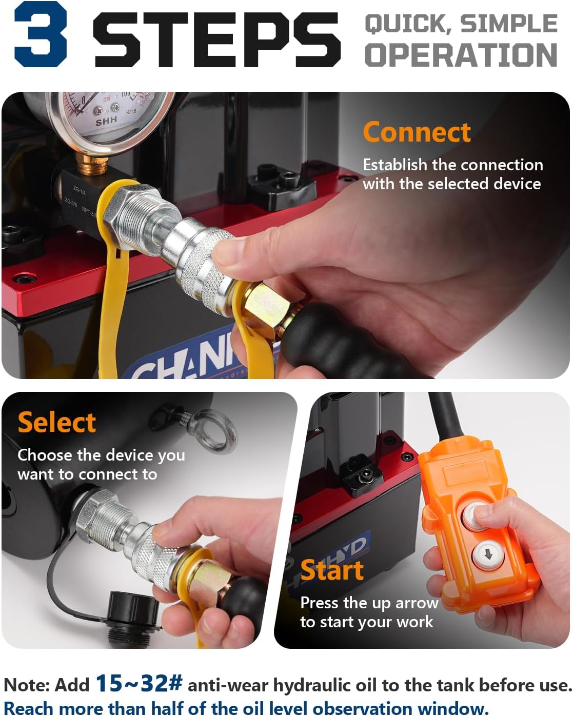 Electric Hydraulic Pump 10000 PSI 750W Portable Hydraulic Power Unit 2 Speed 2L Reservoir with 6FT High Pressure Hose Quick Connect Couplers Visible Oil Window for Jacks Crimpers Punchers