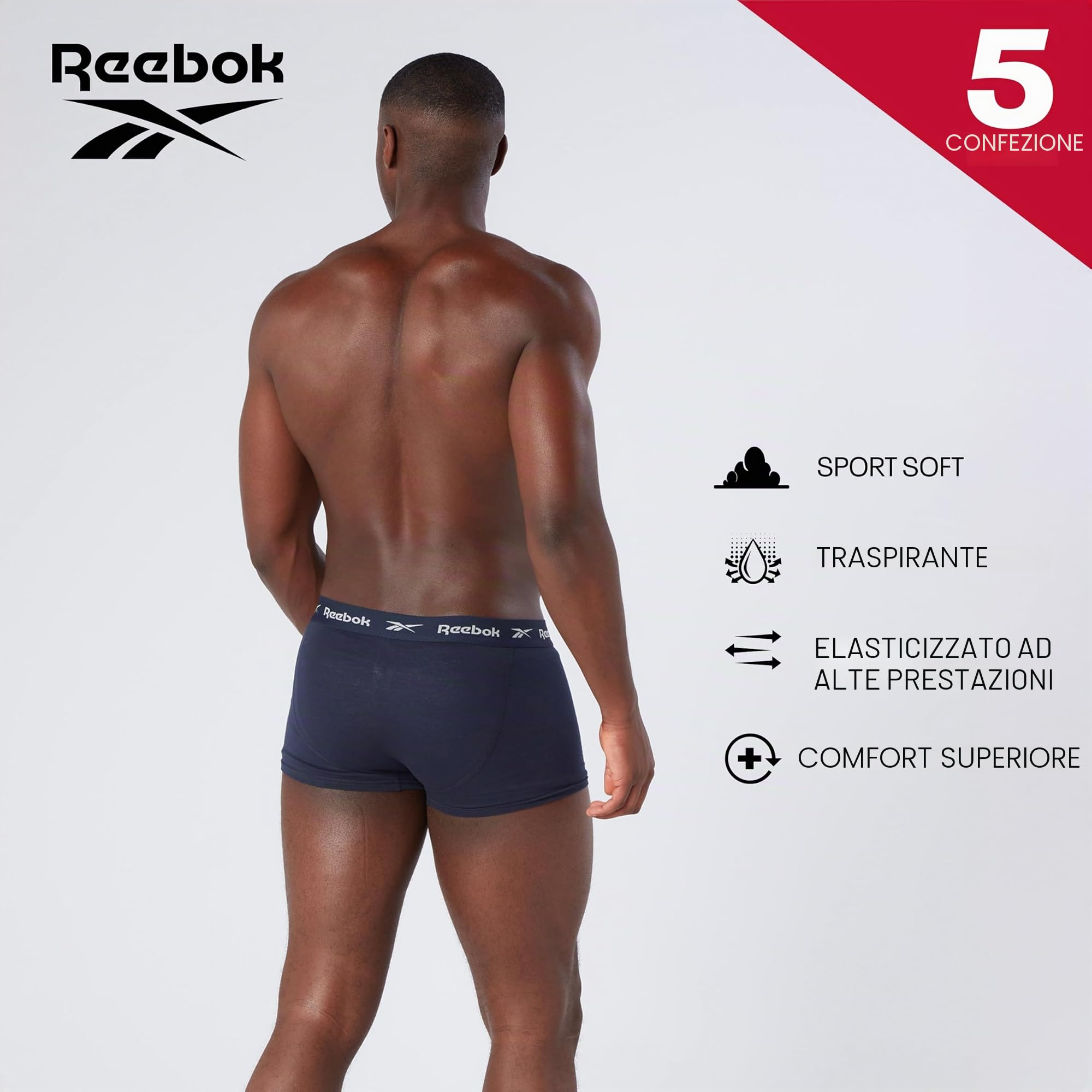 Reebok Boyes Costume da Bagno Uomo (Pacco da 5)