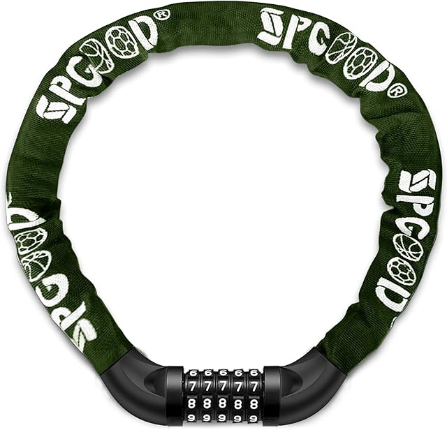 SPGOOD Bike Locks Heavy Duty/Bicycle Chain/Cycling Lock (14 Colors) 5-Digits Codes Resettable 100,000 Codes for Bike Cycle, Moto, Door, Gate Fence 830mm Length