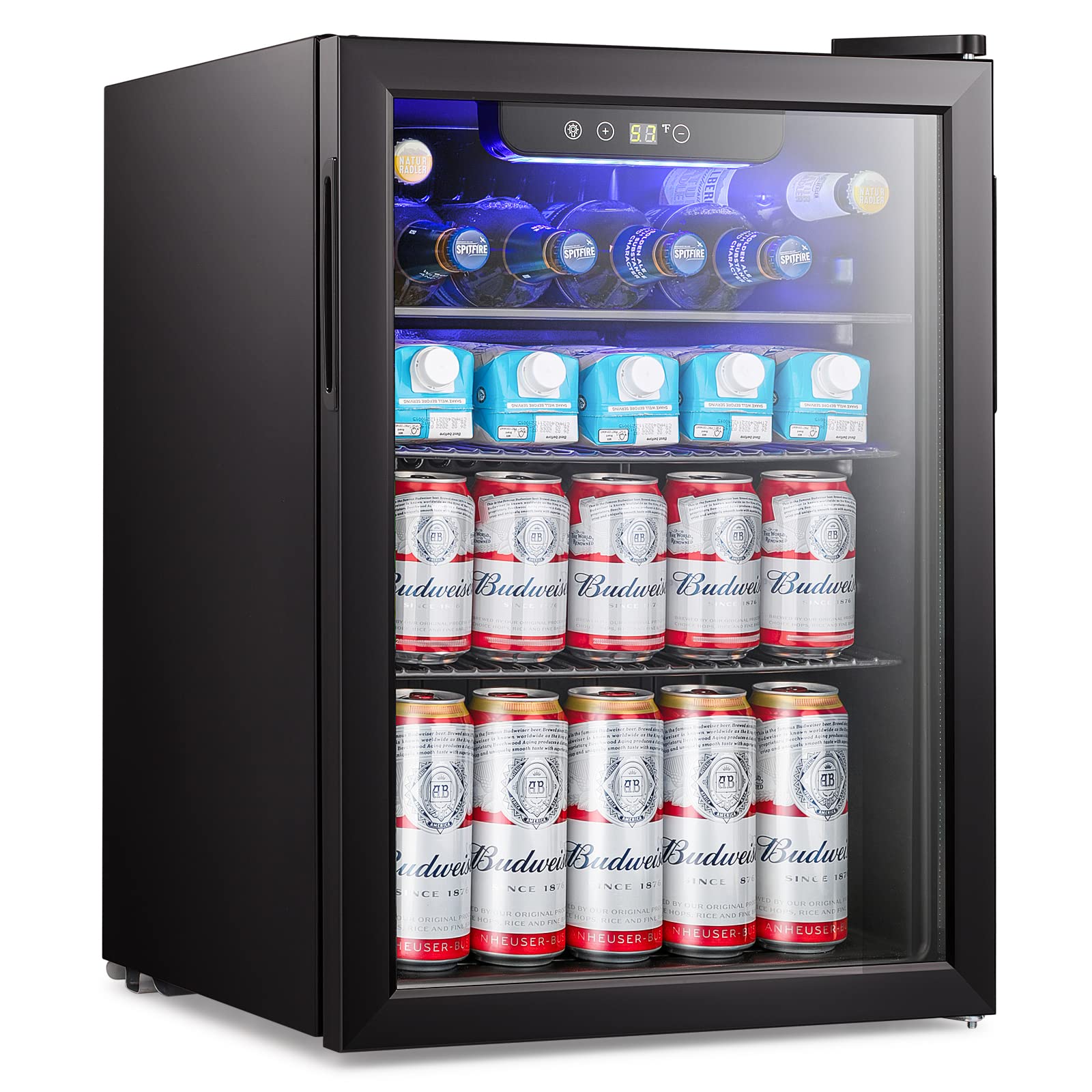 2.6cu.ft Mini Fridge 100 Can Beverage Refrigerator Wine Cooler/Cabinet Small Beer Soda Glass Door Counter Top Bar Fridge Freestanding Black