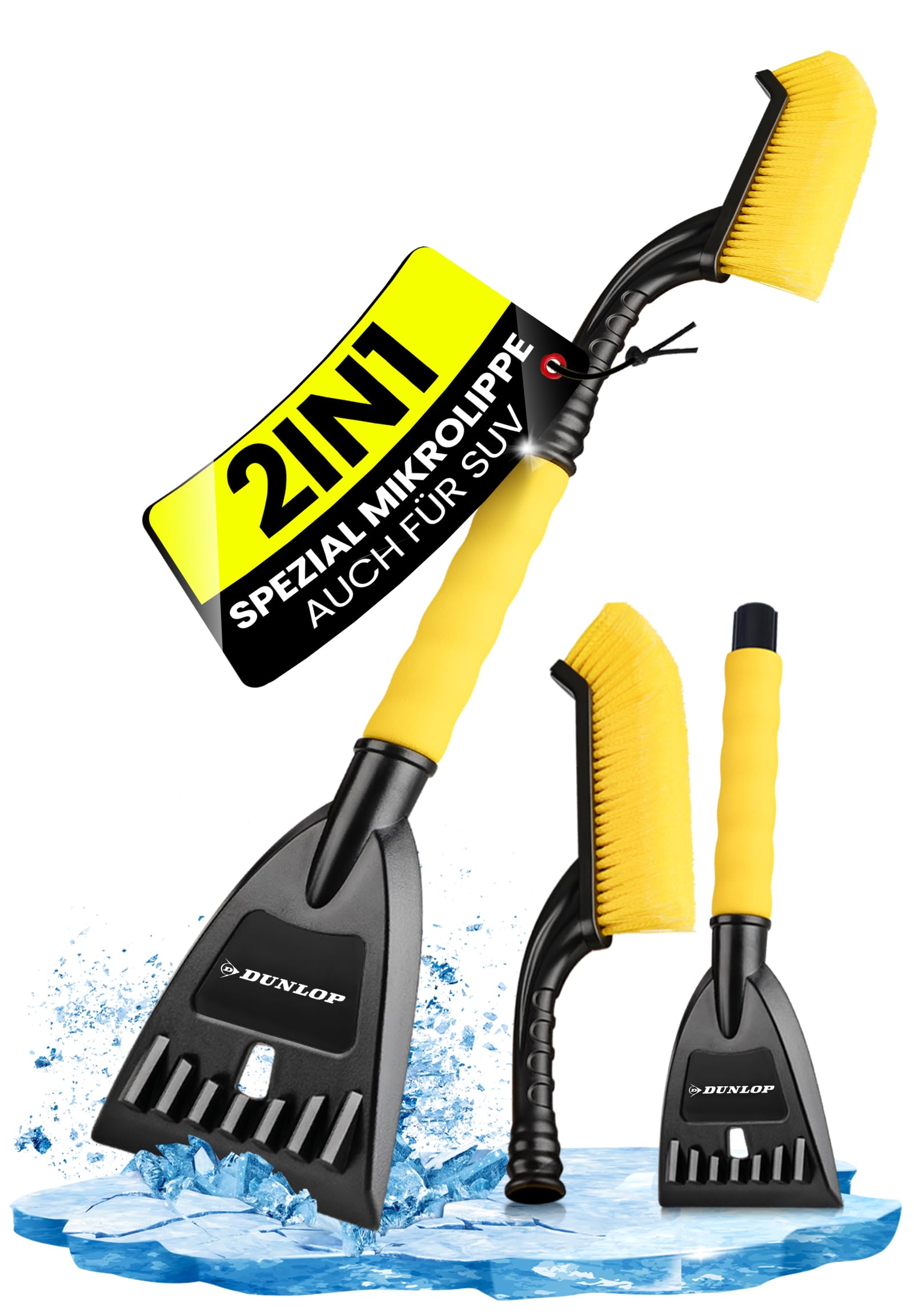DUNLOP Eiskratzer Auto mit Besen Blitzschnell Eis und Schnee mit 105 mm breiter Spezial Mikrolippe schonend entfernen Teleskop Car Scheibenkratzer