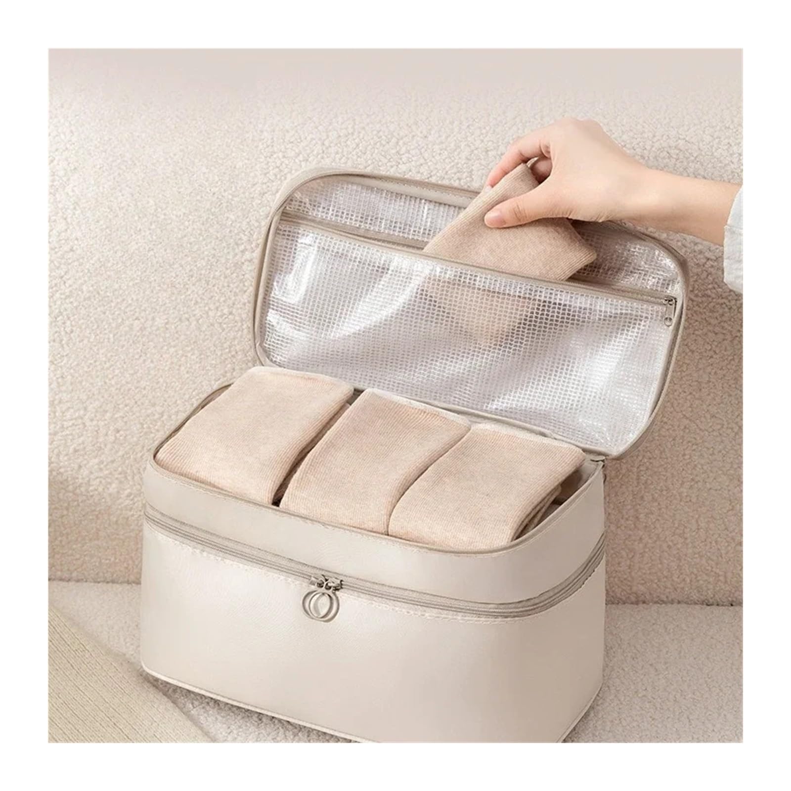 Organizer Per Biancheria Intima Da Viaggio Organizer da viaggio 3 in 1 a doppio strato: borsa for riporre reggiseni/biancheria intima/calzini di grande capacità, portatile e compatta