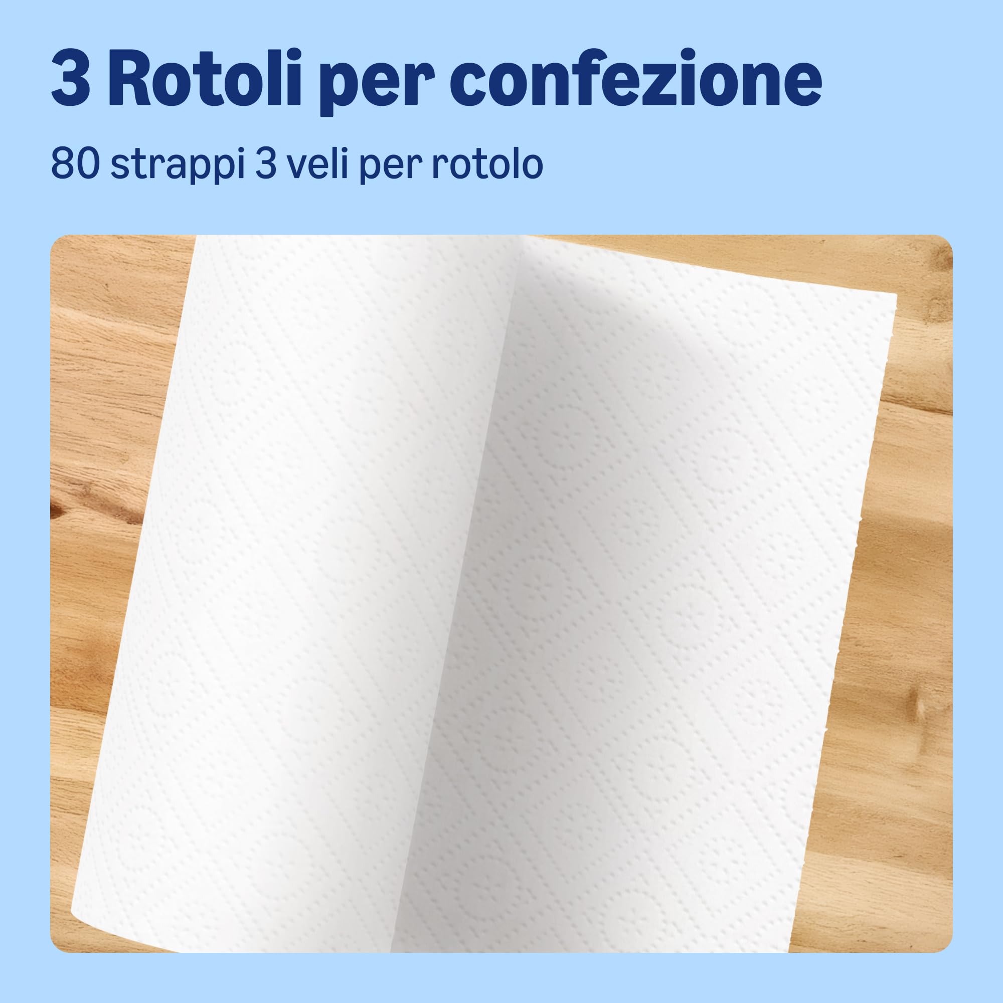 by Amazon, Carta da Cucina Super Assorbente, 3 Veli, 3 Rotoli (1 Confezione da 3), 80 Fogli per Rotolo, Certificata FSC (in Precedenza a Marchio Presto!)