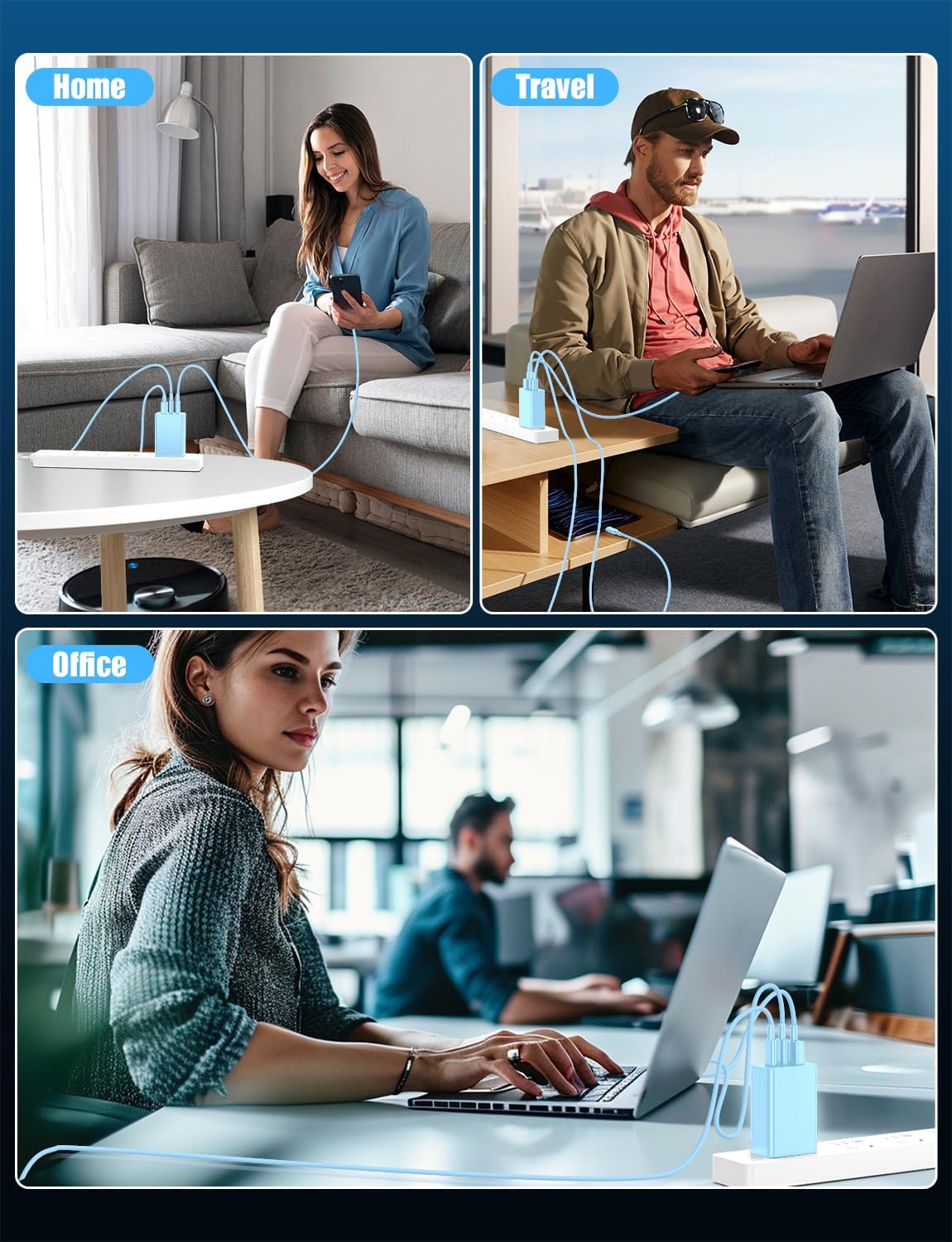 2Pack 65W USB C Wall Charger Block, 3-Port USB C Charging Adapter 100W Type C Super Fast Charging Power Plug Cube for MacBook Pro/Air,i-Pad Pro,i-Phone 17/16/15, Galaxy S25,and More