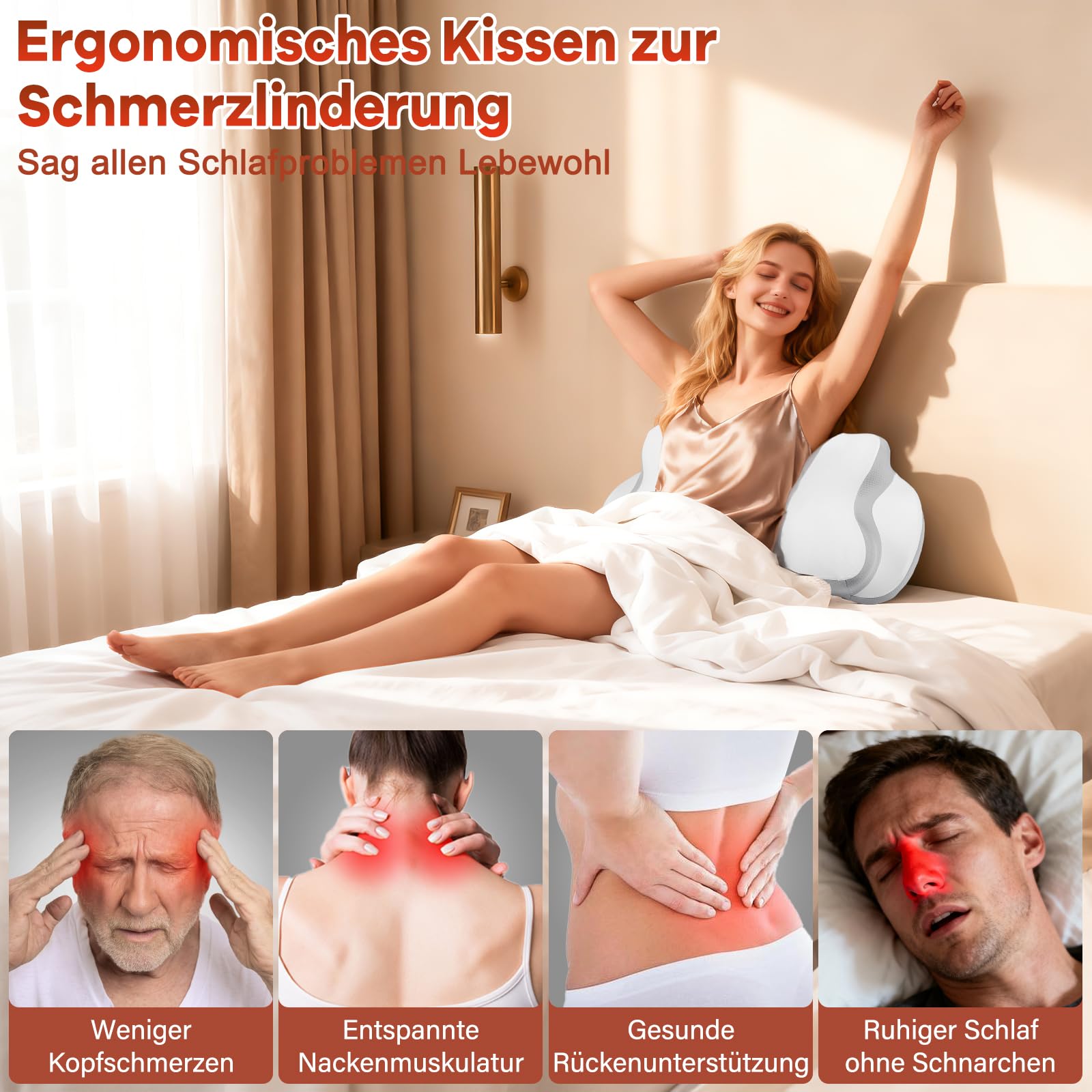Almohada cervical – Almohada de espuma viscoelástica – dolor de cuello almohada para dormir – Almohada ergonómica para dormir de lado – Almohada cervical para los lados, la espalda y el