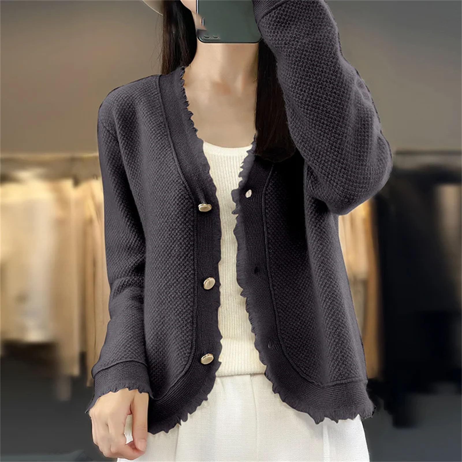 Suéteres de punto trenzado de manga larga para mujer, estilo informal, con frente abierto, para invierno