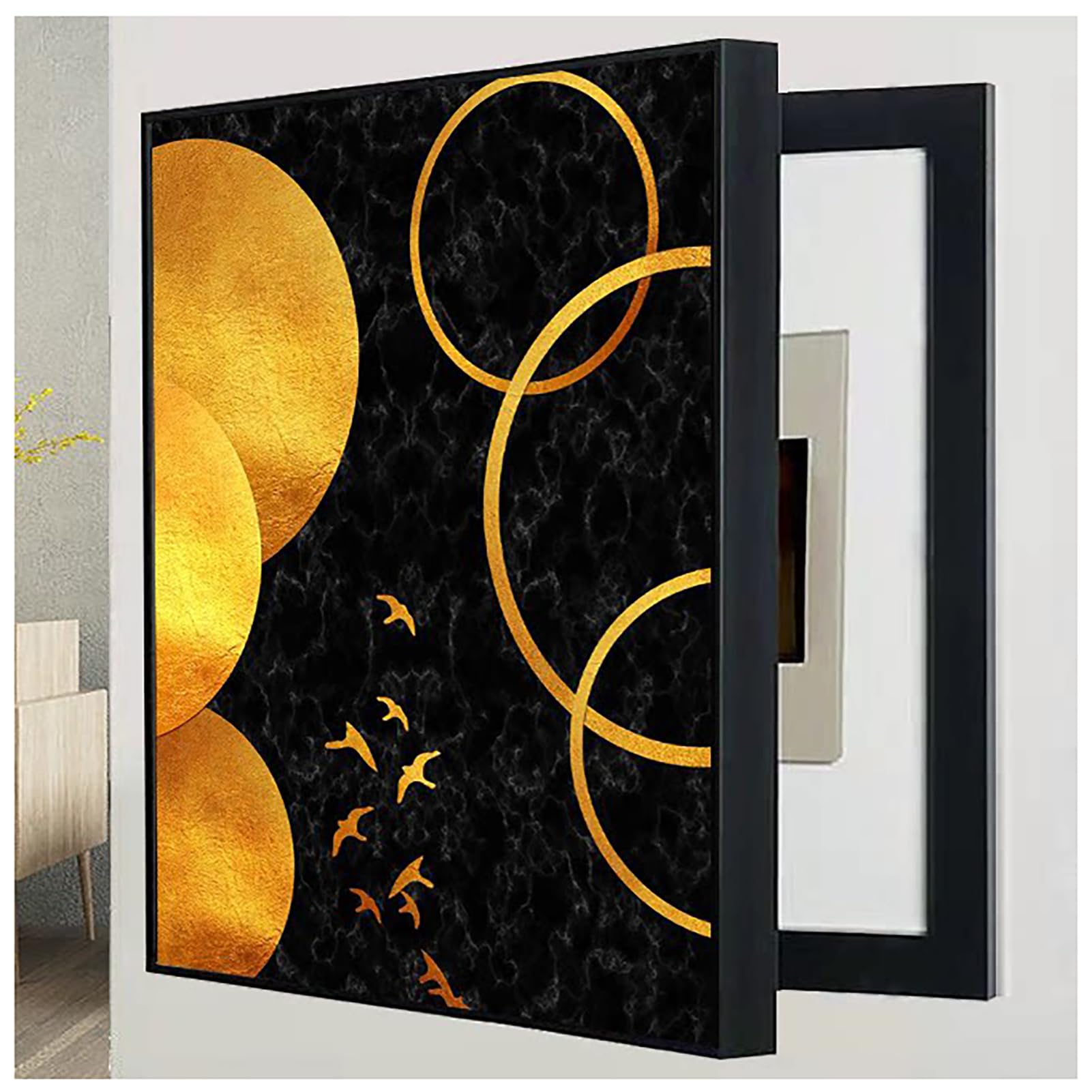 Art mural moderne pour salon et couloir : tableau cache-compteur électrique chic et discret