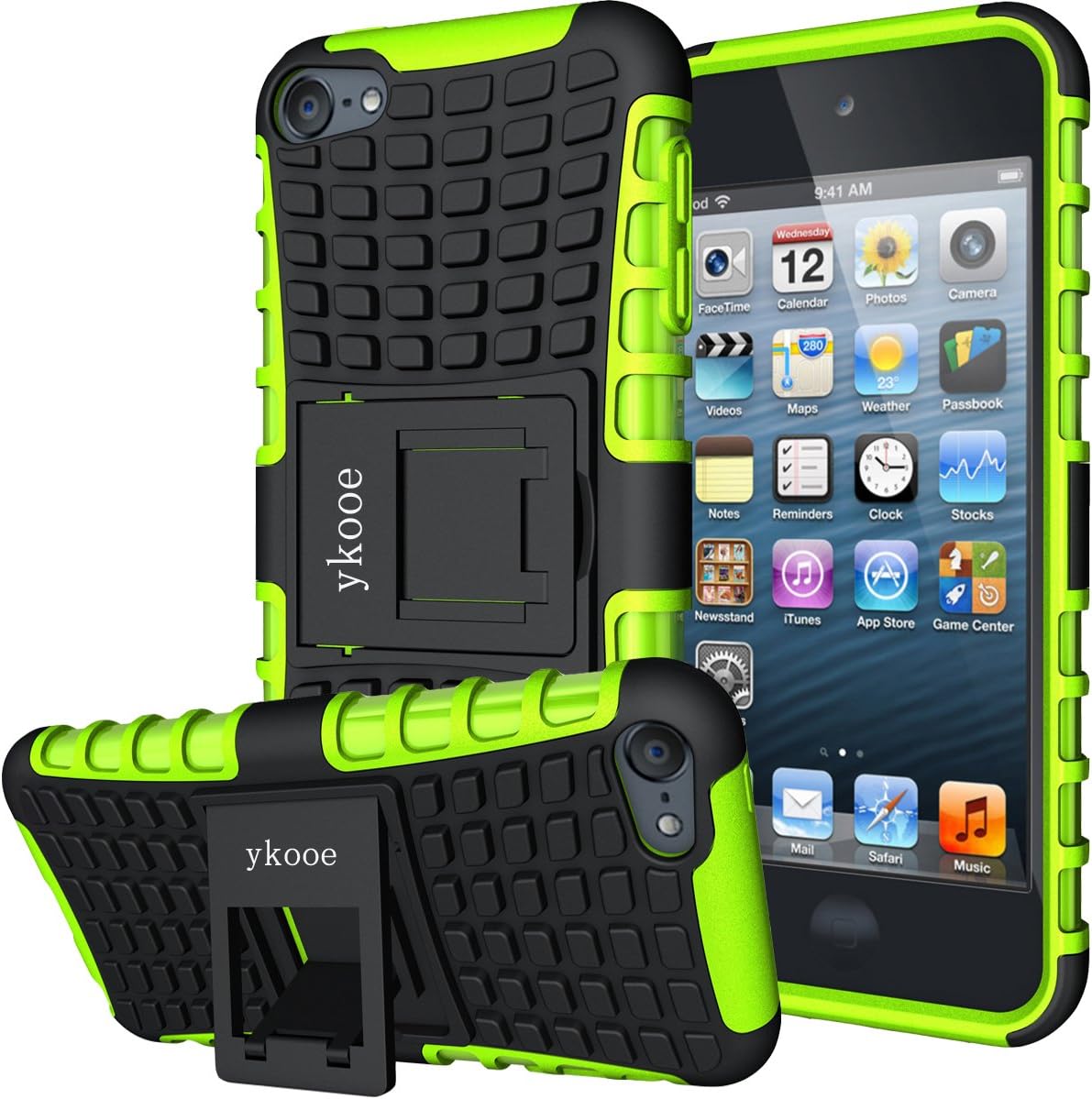 ykooe iPod Touch 7 Case, Touch 6 Case, Touch 5 Case, Heavy Duty Protective Cover Dual Layer Hybrid Shockproof Protective Case with Stand for Apple iPod Touch 5 6 7
