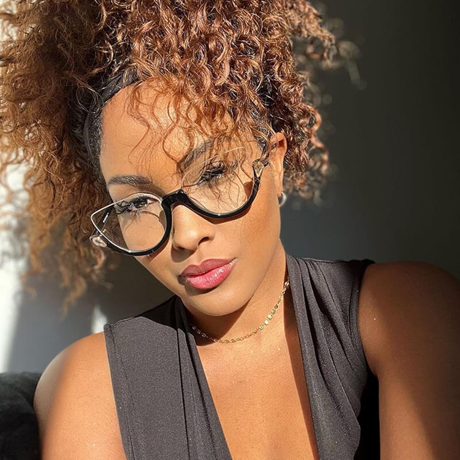 Zeelool Stylish Semi-rimless Cat Eye Glasses Frame for Women with Non-prescription Clear Lens Felicia VHP0189