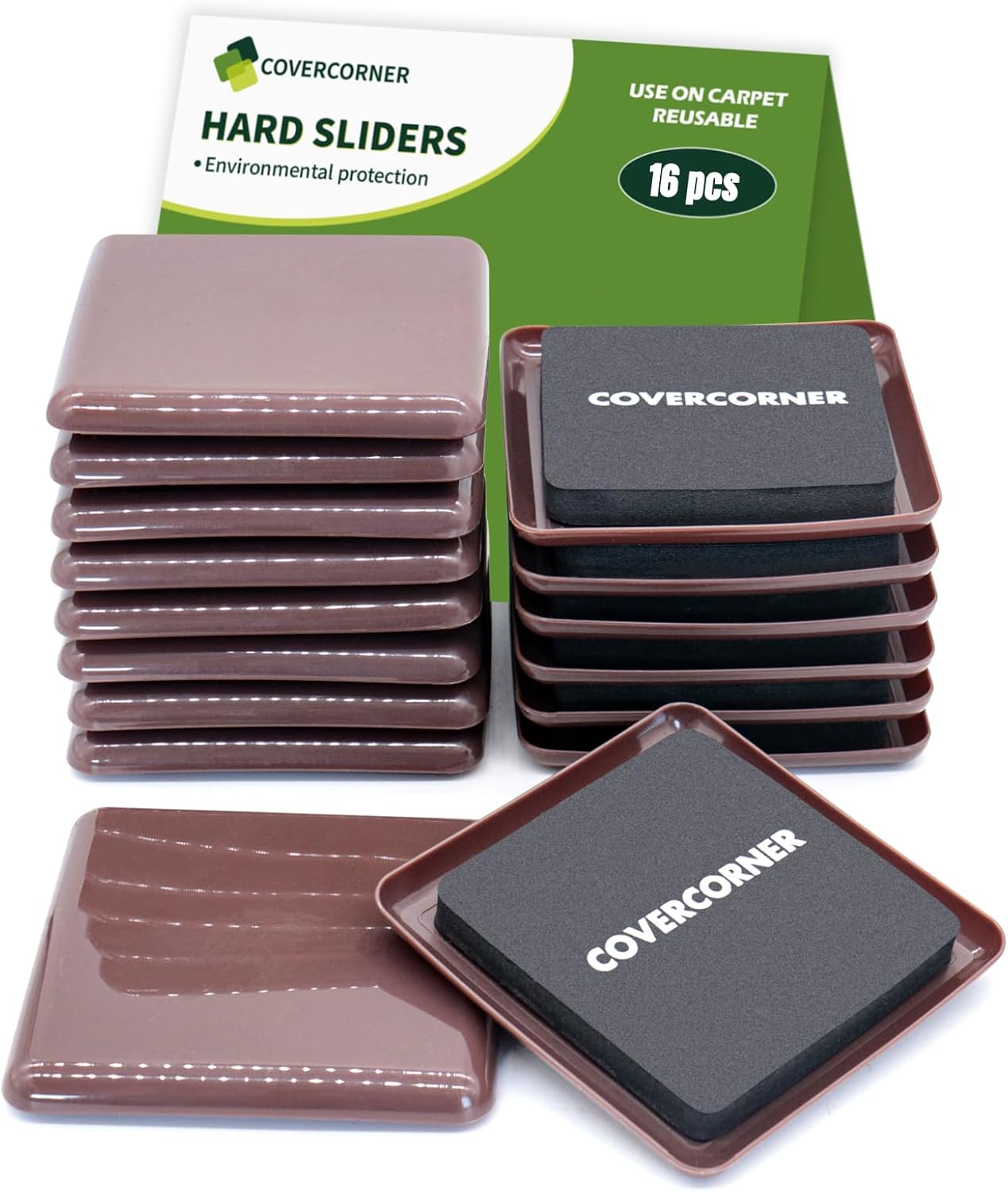 Furniture Sliders for Carpet 8 PCS - 5 inch Furniture Moving Slider Chair Legs Floors Protectors Square Furniture Movers Sliders – Move Your Furniture Easy & Safely(for Carpet)-Brown