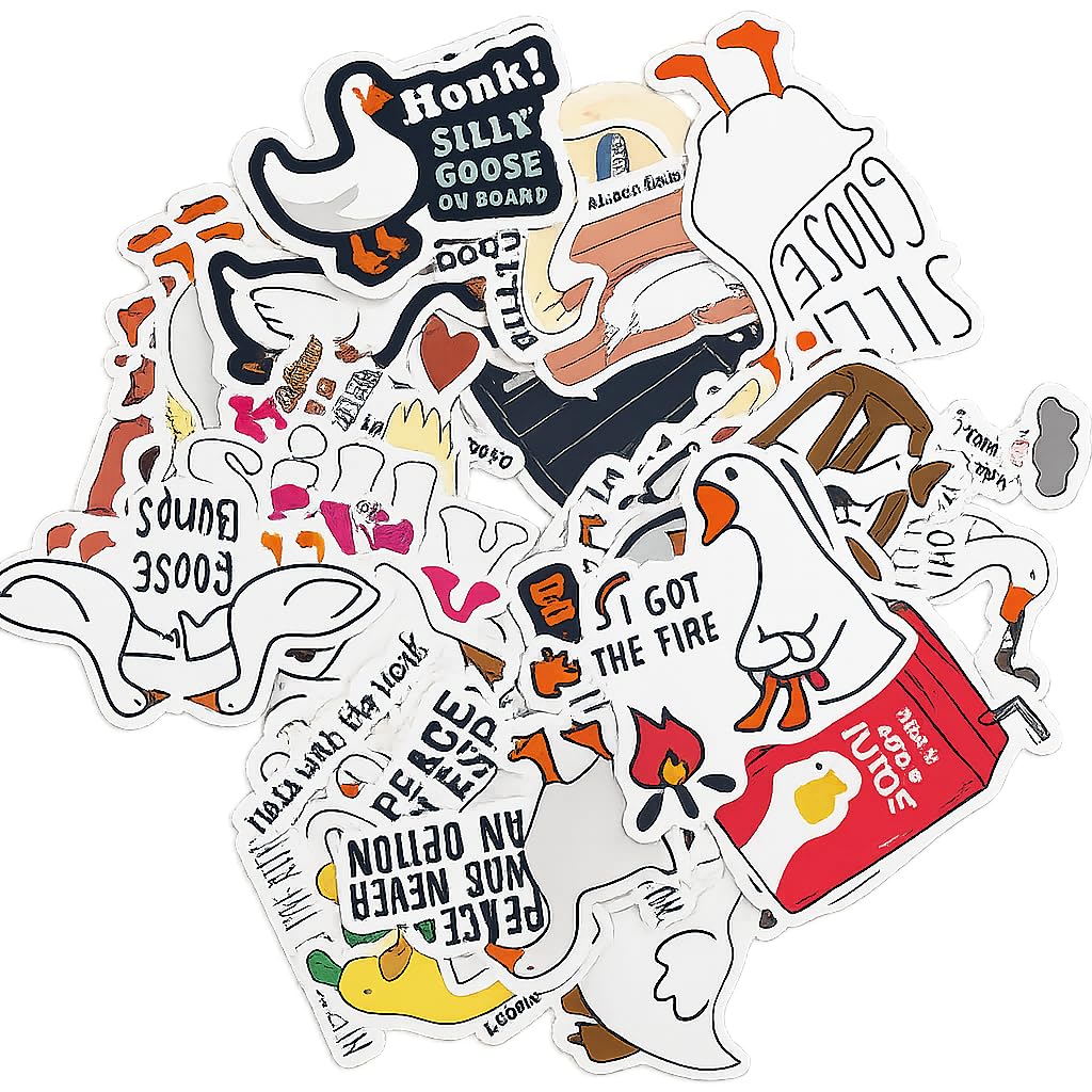 Brambleco Colourful 50Pcs Silly Goose Stickers - Duck Stickers - Waterproof Vinyl Animal Stickers - For Water Bottles, Laptop, Computer, Car, Luggage, Cup, Phone