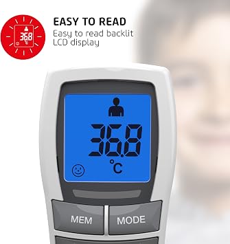 Salter TE-250-EU Infrared Forehead Thermometer – Digital Non-Contact Temperature Thermometer, Night Mode, Fever Alarm, 30 Memory Recall, Instant/Accurate Readings, Backlit Display, For Babies/Adults
