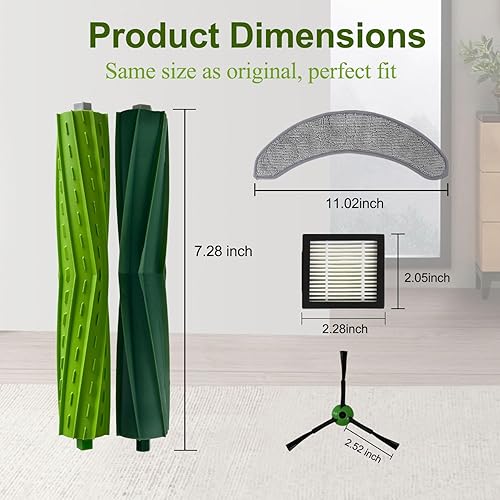 Miniatura 6 de Paquete de 7 piezas de repuesto diseñadas para aspiradora iRobot Roomba Combo J7+Plus, 1 juego de cepillos de goma multisuperficie, 2 filtros de