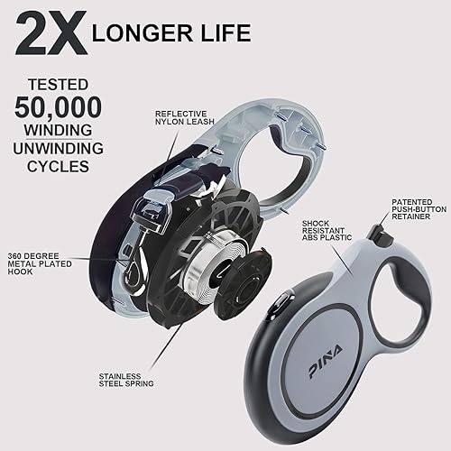 Miniatura 4 de PINA Correa retráctil mejorada para perro, correa de perro de 26 pies para perros pequeños, medianos y grandes de hasta 110 libras, cinta de nailon