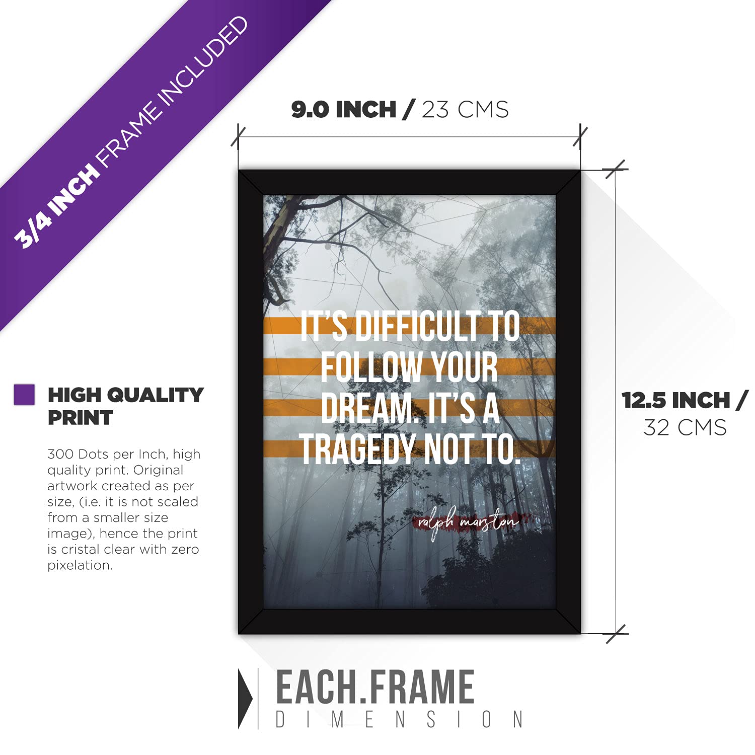 FATMUG Polyresin Quote Painting Frames with Glass (Multicolour, A4)