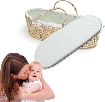Pinkfairy  Moses Basket Mattresses Breathable Soft Thick Oval Shape Comfy Fit to Kinderkraft Maxi Cozi Iora Air co Stokke Night Sleep with Removable Quilt Cover 68 x 28 x 4cm