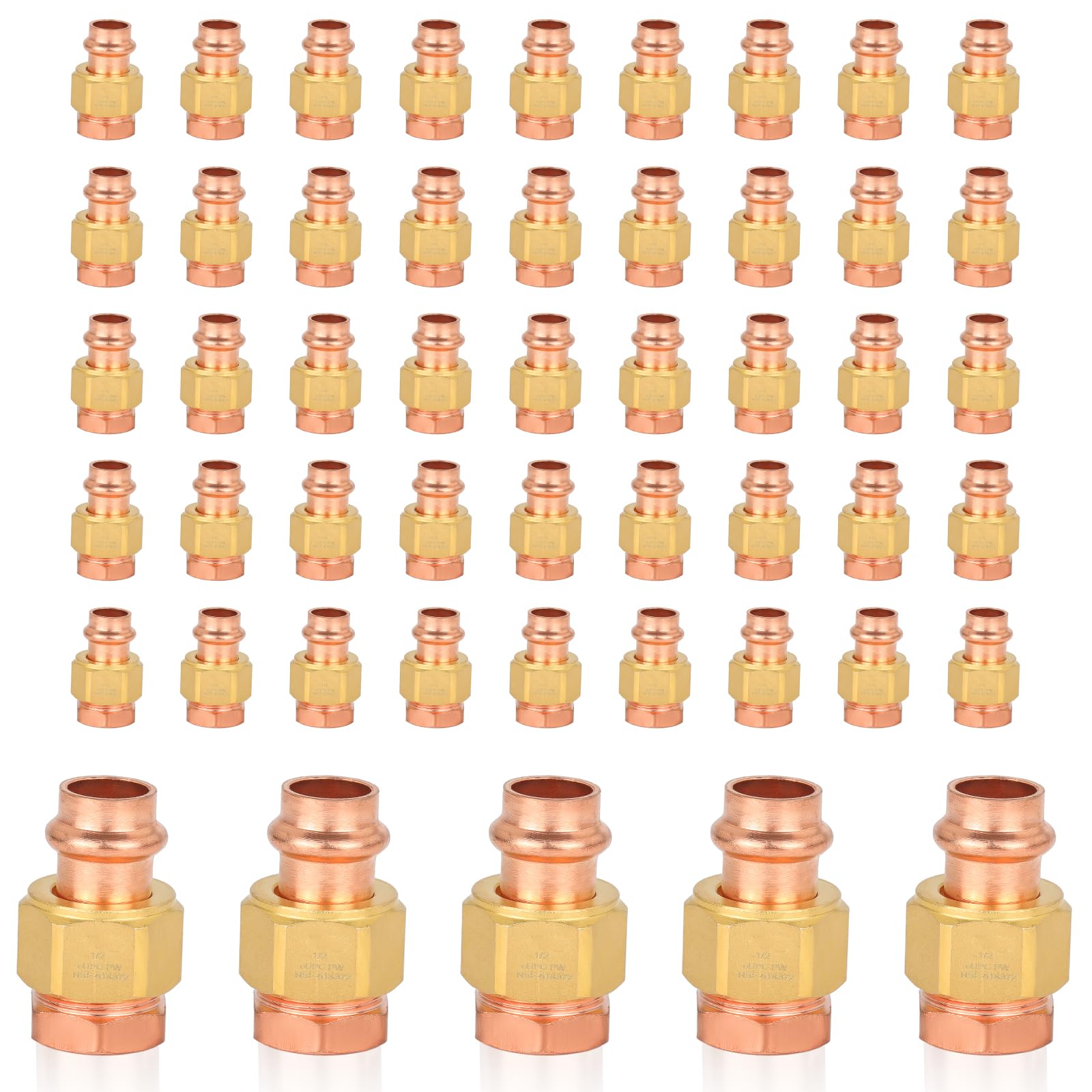 (Paquete de 50) Conectores de unión de Cobre a presión GUOFIS, 1" a presión x 1" Hembra (FPT), unión LF de Cobre a presión Hembra (PRESS076-50Pack)