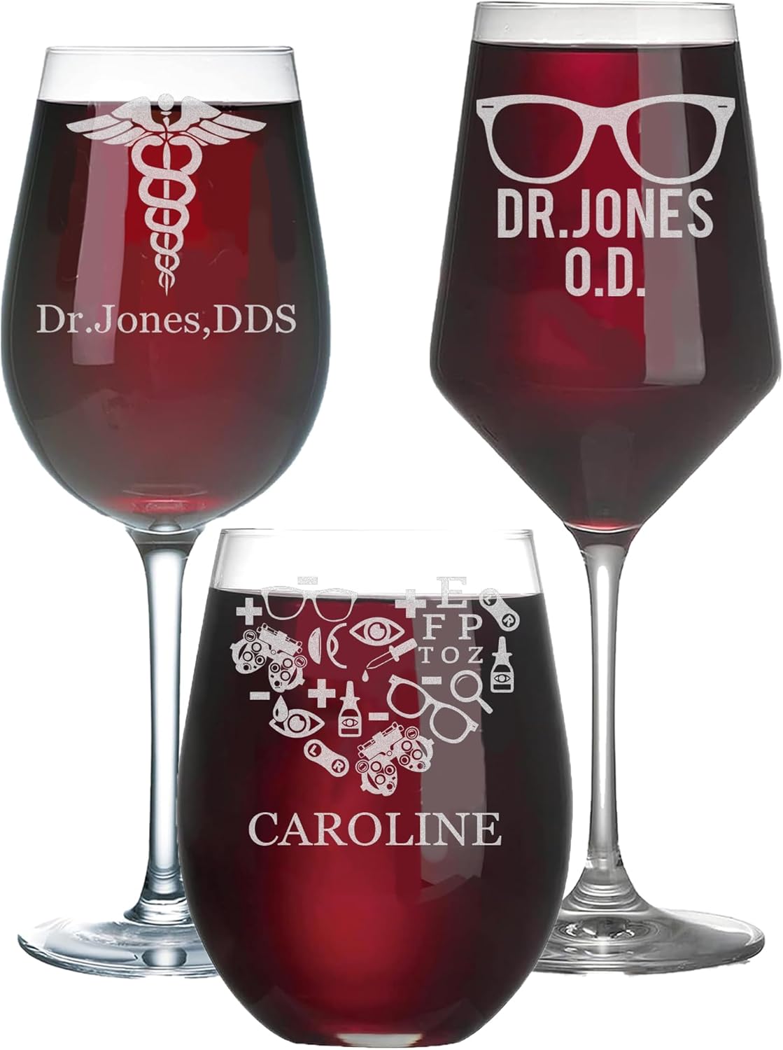Custom Ebgraved Wine Glass - Personalized Gifts for Eye Doctors, Graduation Gift for Dental Student, Birthday Appreciation Gift for Best Ophthalmologist (Wine, Eye Doctor)