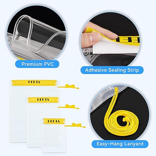 Miniatura 5 de HEETA Paquete de 5 bolsas secas transparentes impermeables, estuches herméticos, bolsas secas, soporte para documentos para cámara, teléfono