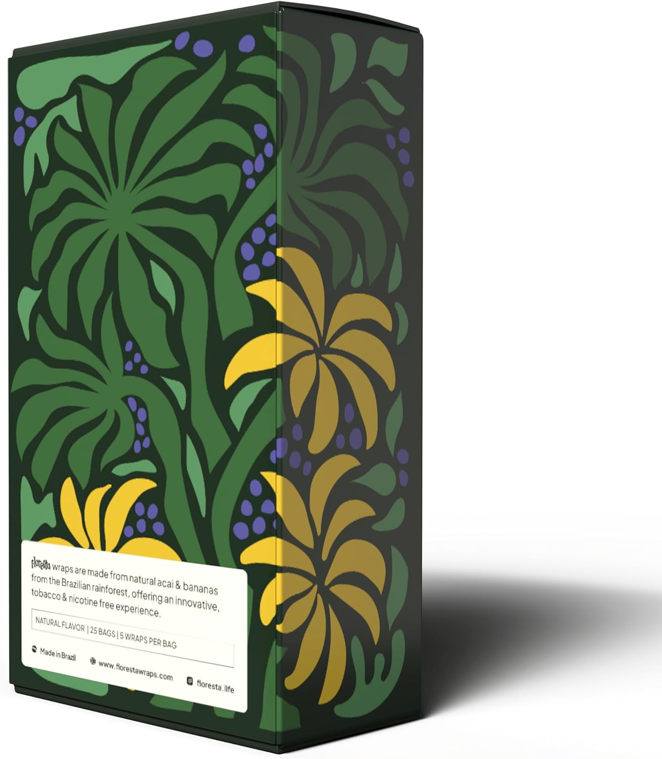 Acai Wraps - Natural Flavor Banana + Acai Blend Wraps. 5 Wraps per Pouch, 25 Pouches per Display - Made in Brazil (1 Box)