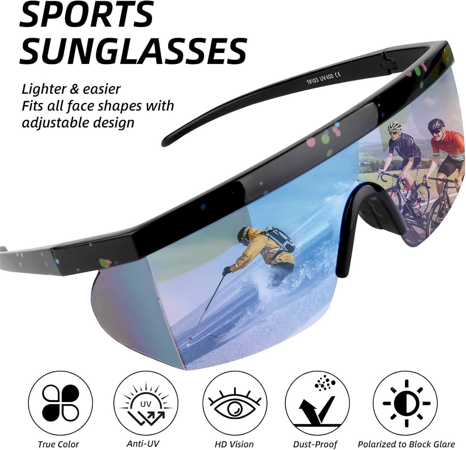 6 Pairs Polarized Sports Sunglasses for Men Women,UV400 Protection Outdoor Running, Cycling,Driving Glasses with Nose Pad for Golf,Motorcycle,Baseball