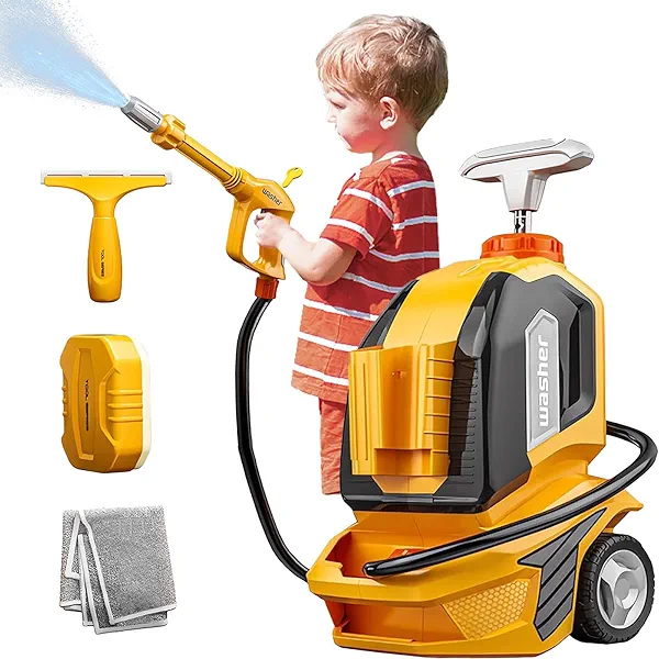 CZOALX Kids Clean Car Wash Toy Toddler Cleaning Set Car Washing Kit,Powerful Manual Pressure Washer with Scraper,Sponge,Rag,Pretend Play Toy Gift for Boys Girls Ages 3+