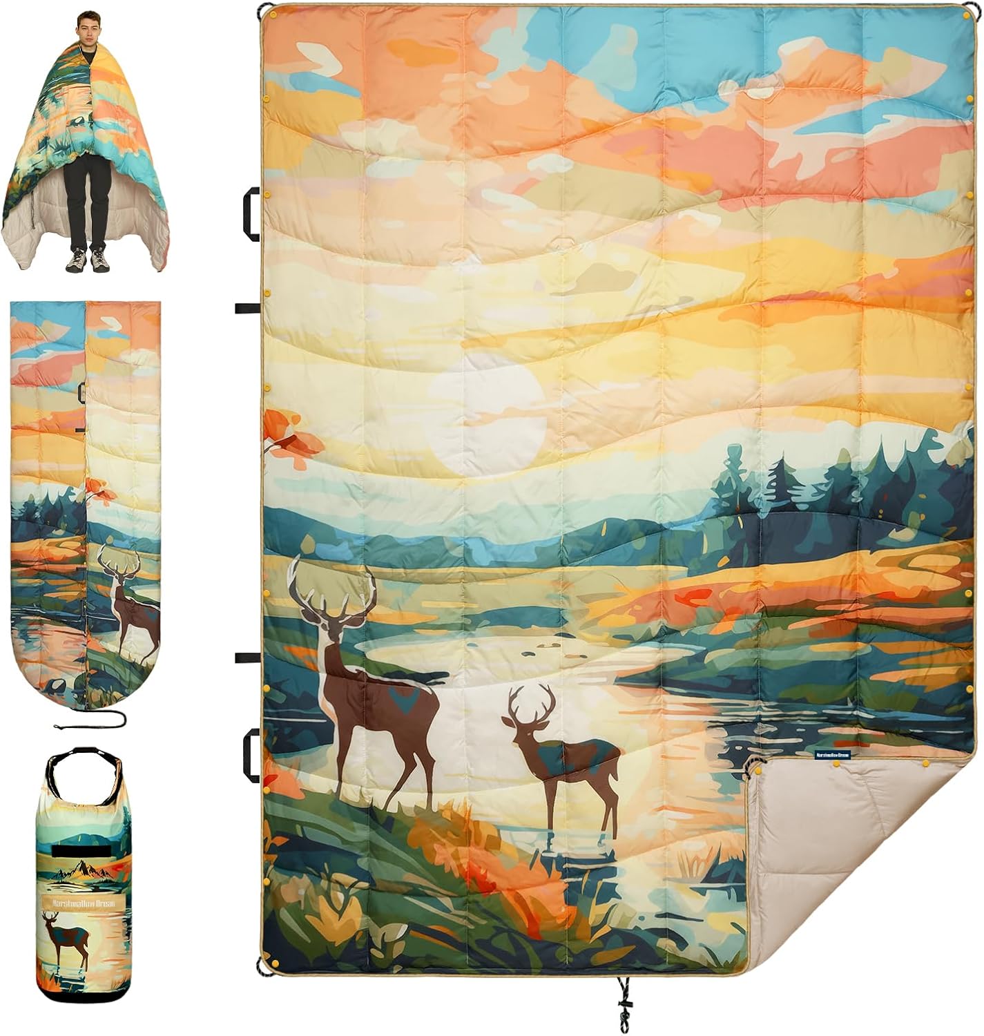 Camping Blanket, Puffy Blanket Lightweight Windproof Water Resistant for Outdoors,Hiking, Backpacking,Beach,Car,Picnic,Stadium