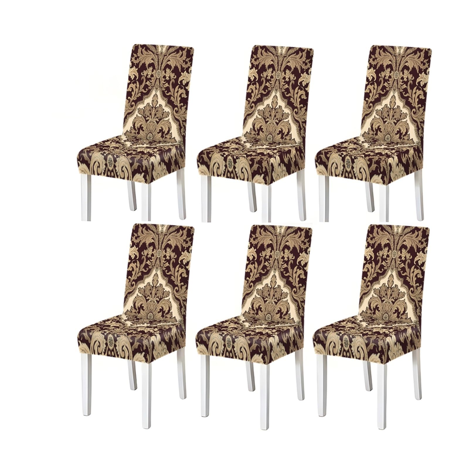 KXUAUV Vintage Baroque Damask Pattern Print Dining Chair Covers Set Of 2/4/6, Stretch Slipcovers For Kitchen Dining Room Seat Protectors for Restaurant Hotel Party(6PCSChair cover)