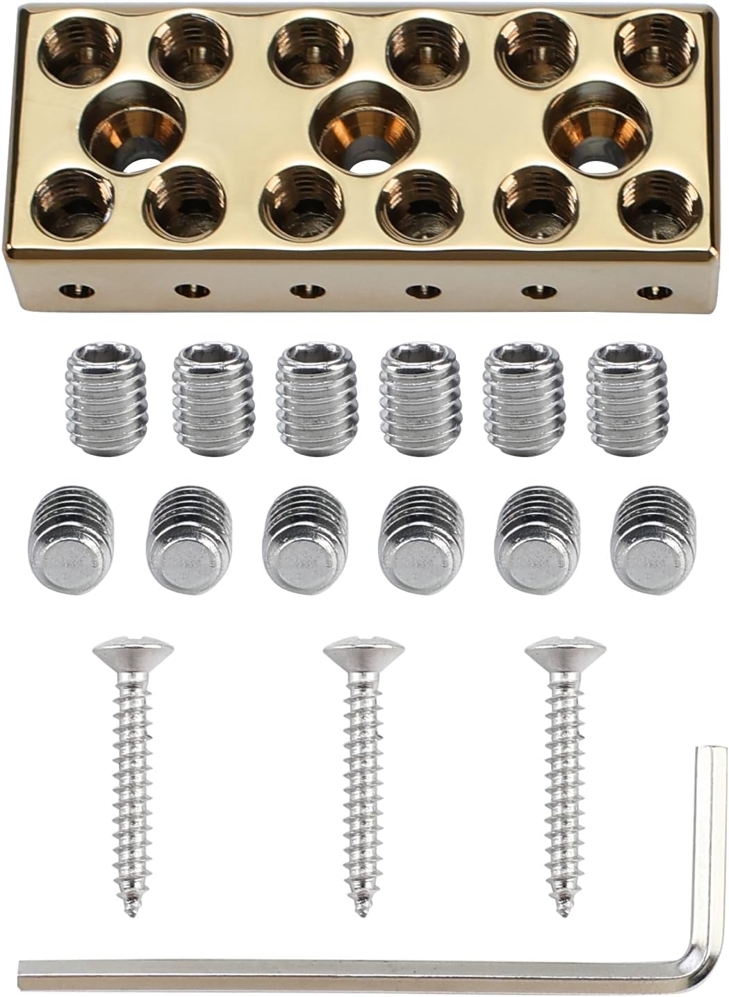 Headless Guitar String Locking Nut Brass String Locking Guitar Bridge String Locks for 6 String Headless Electric Guitar Replacement Parts Gold