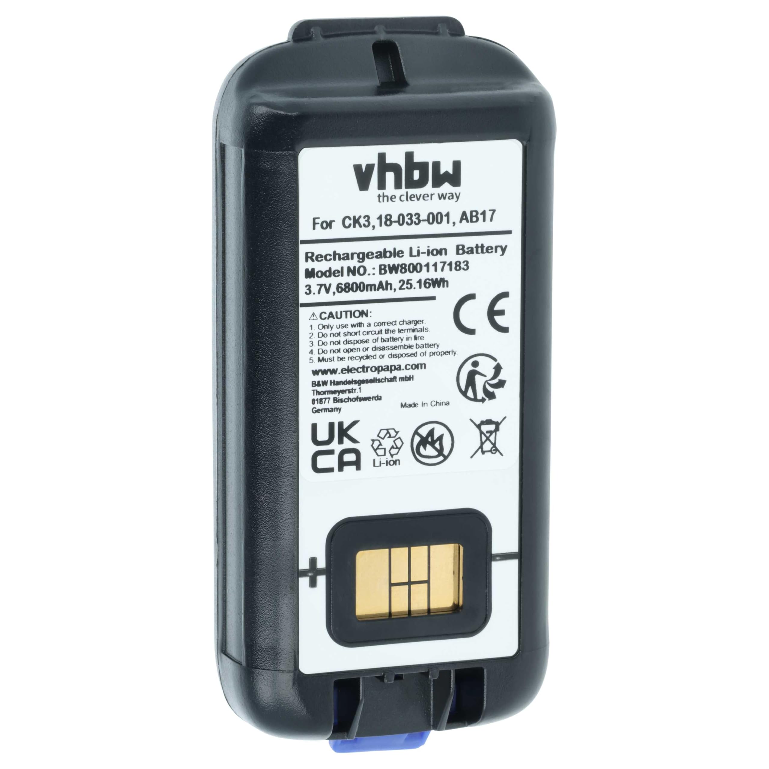 vhbw 2X Akku kompatibel mit Intermec EDA61K | CK3XA, CK3X, CK3RA Barcodescanner POS (6800 mAh, 3,7 V, Li-Ion)